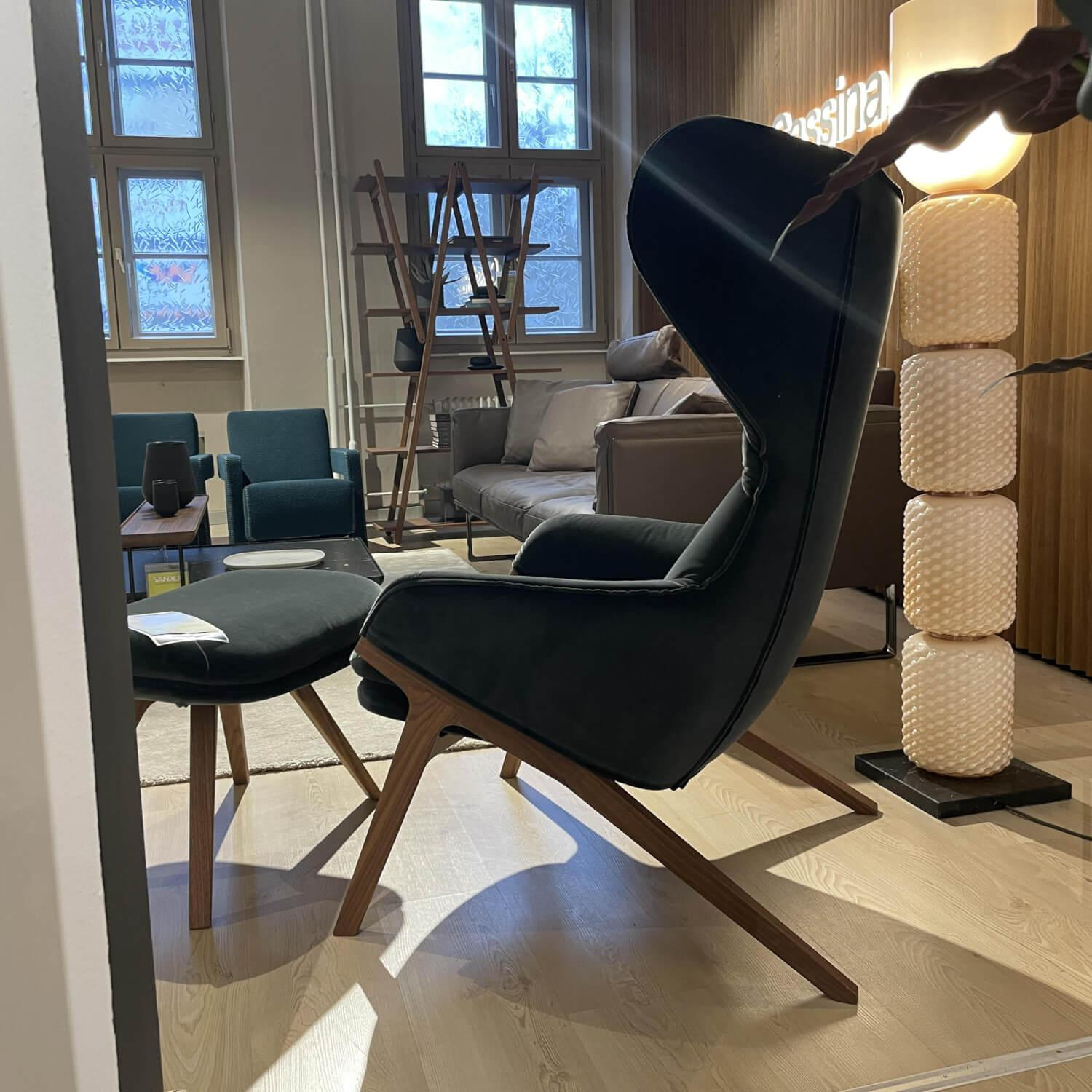 Cassina - Sessel P22 Mit Ohren Bezug Ortigia Cactus Basis Amerikanischer Nussbaum Inklusive Hocker - 6