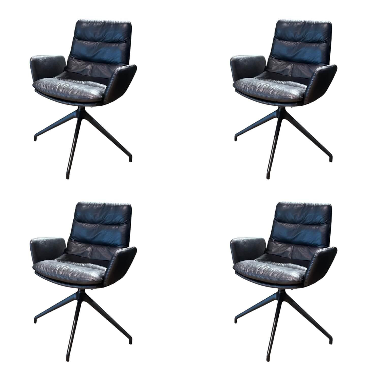 KFF - 4er-Set Armlehnstuhl Arva Leder Sauvage Schwarz 4 Fuß Stern Gestell Struktur Schwarz Drehbar - 1
