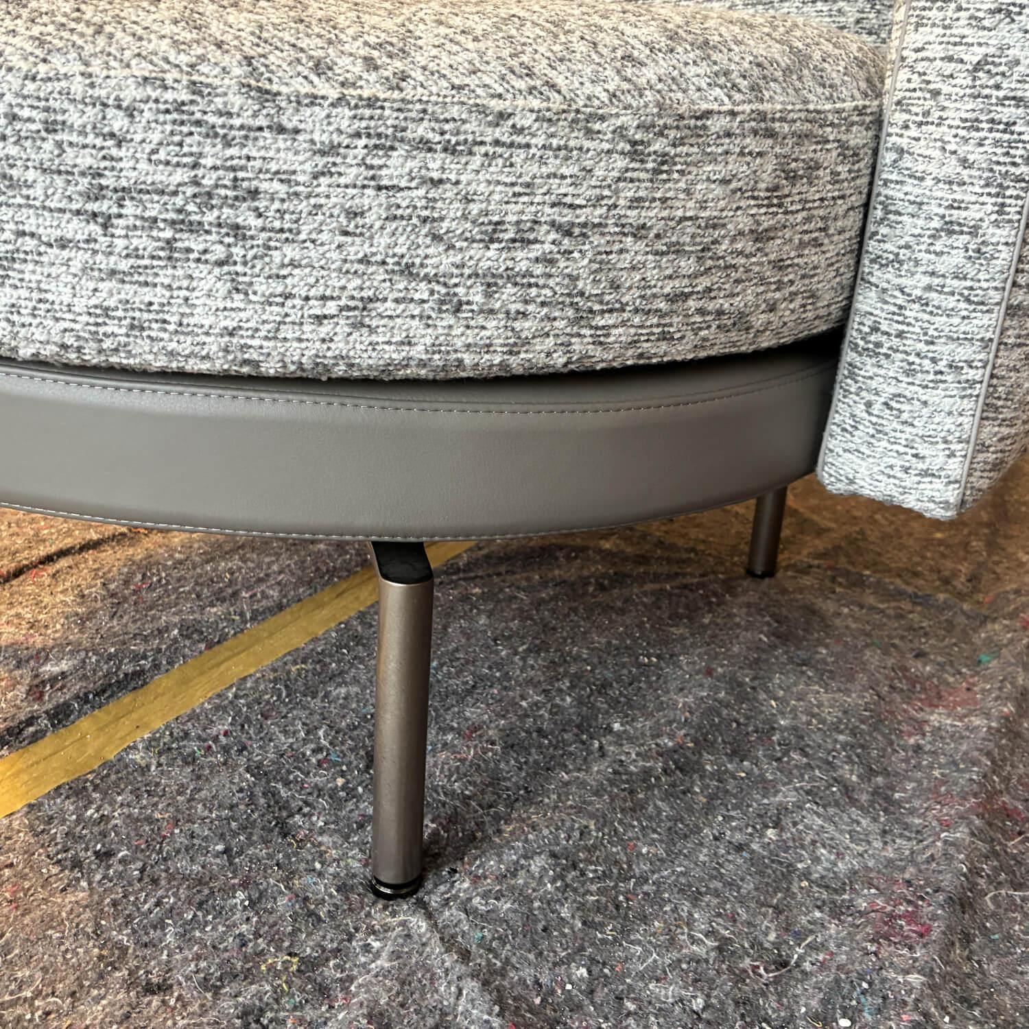 Minotti - Sessel Torii Medium Stoff Kerlin 01 Granito Grau Sockel Leder Aspen 28 Ardesia Drehbar - 6