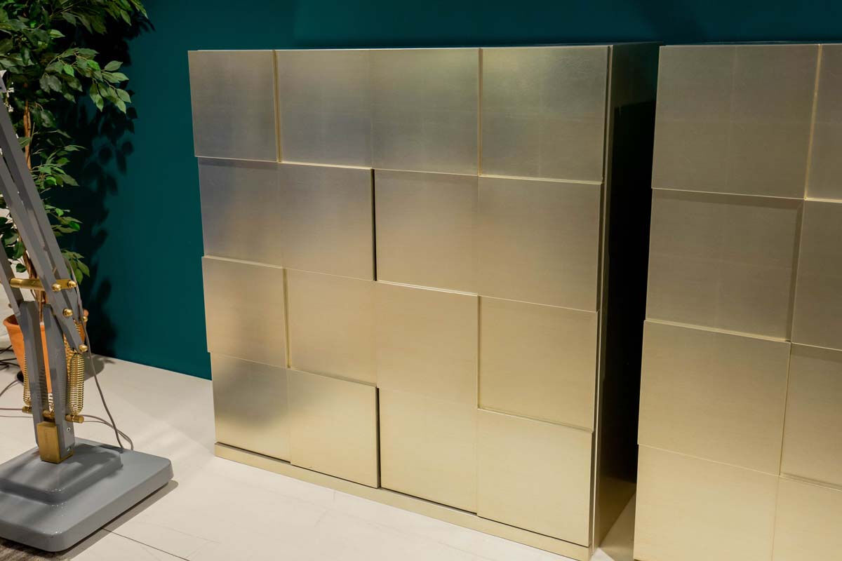 Capo D'Opera - Sideboard Quadro Oberfläche Blattsilber Innen grün mit 2 Drehtüren - 6