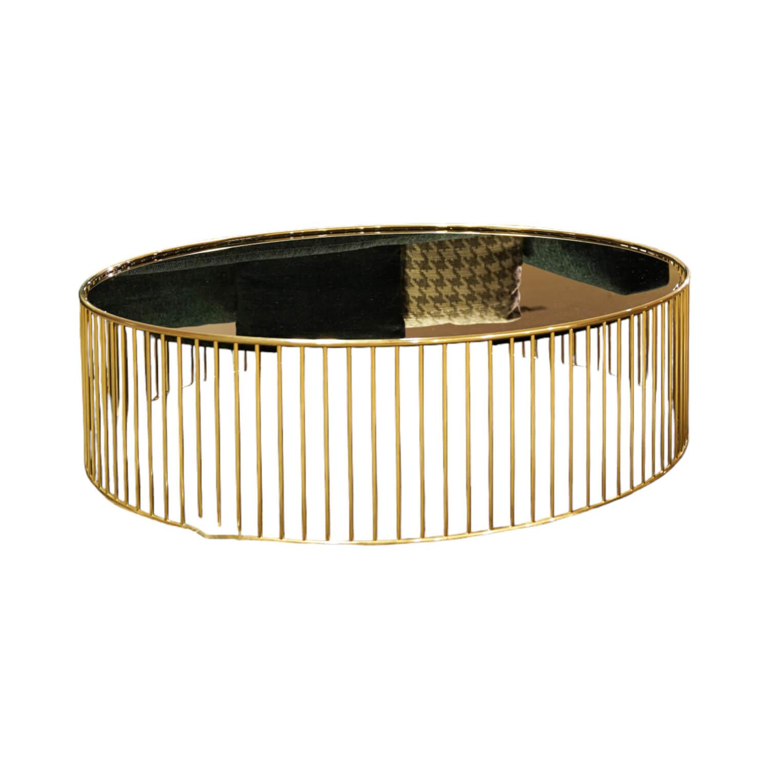 Minotti - Beistelltisch Caulfield 100x28 Gold Glasplatte Gold Metallgestell Glänzendes Hellgold - 1