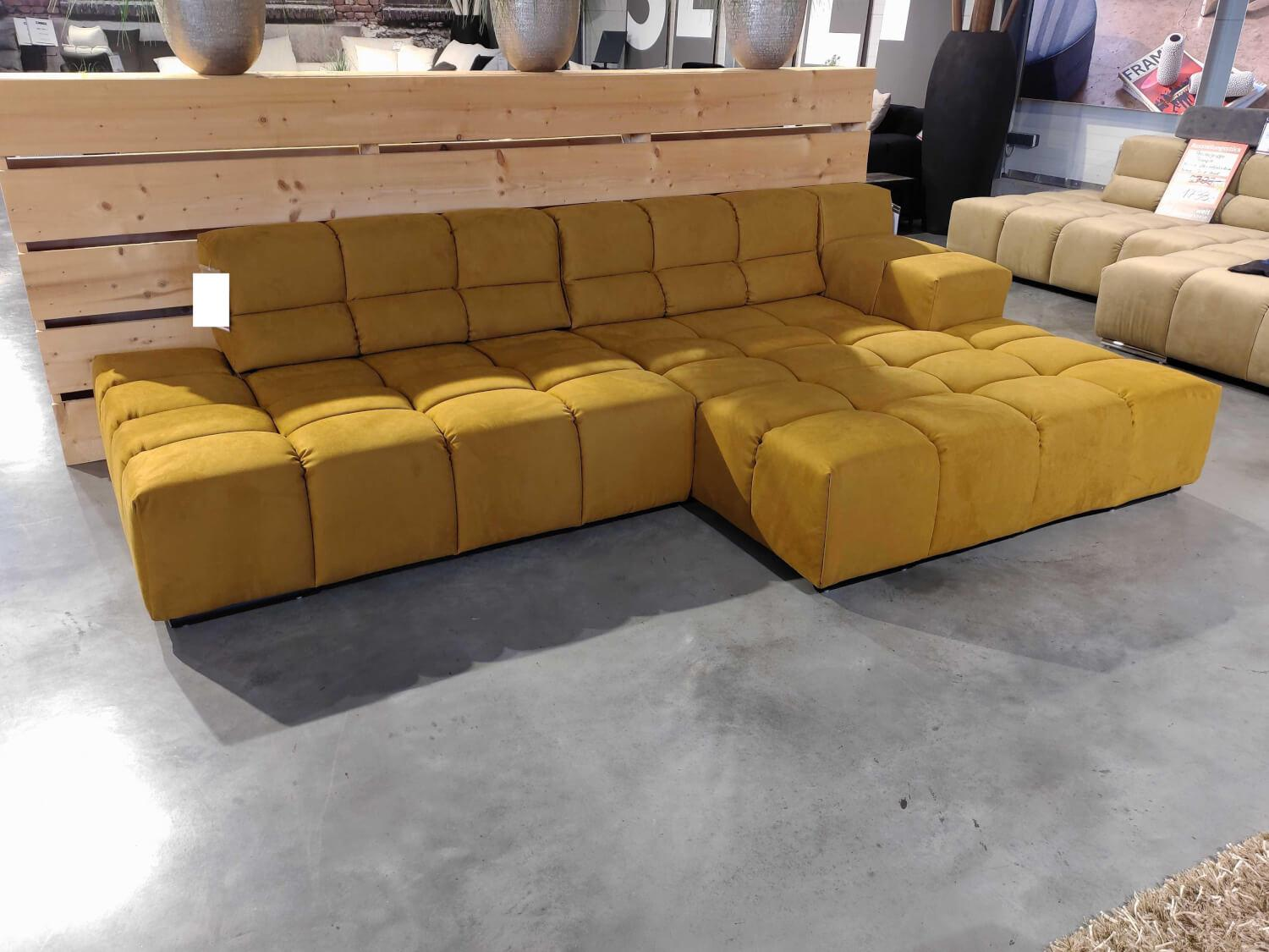 Designwerk - Ecksofa Mit Megahocker Temple Stoff Cheyenne Mustard Füße Metall Schwarz Inklusive Sitztiefenverstellung - 7