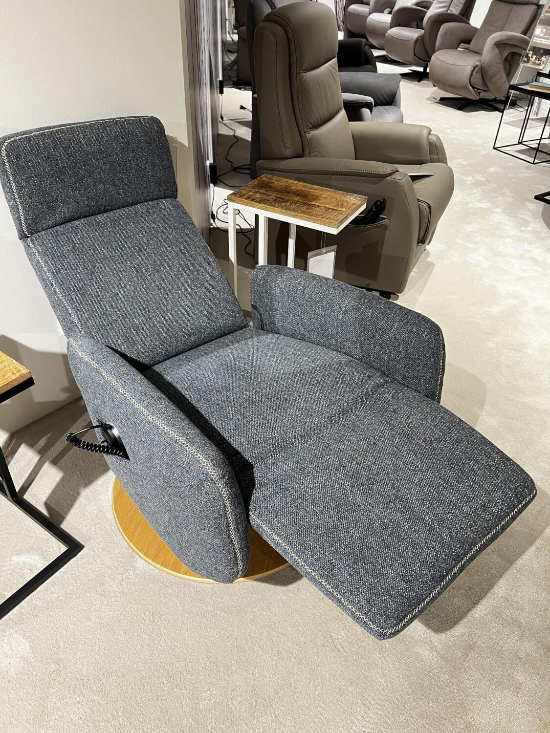Natura - TV Sessel Sommerville Stoff Amsterdam Blau Grau Drehteller Eiche Bianco 2 Motorisch Mit Akku - 10