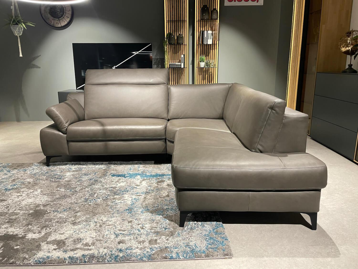 Rom - Ecksofa MR 9120 R Leder Kenia Grey Grau Füße 01BL Black Schwarz - 2