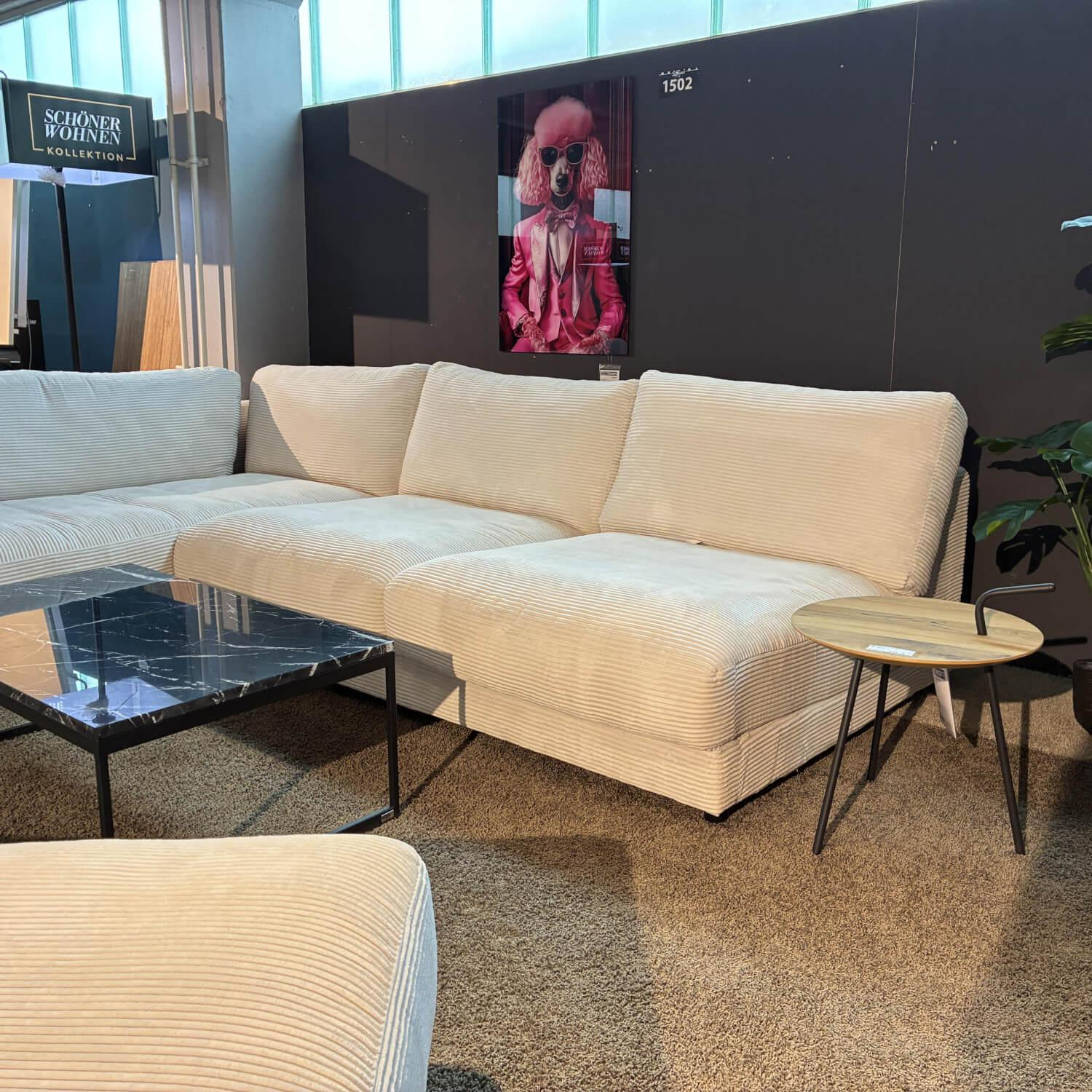 Schöner Wohnen-Kollektion - Ecksofa Garbo Stoff 6 Cord Snow Weiß Inklusive Longchair - 6