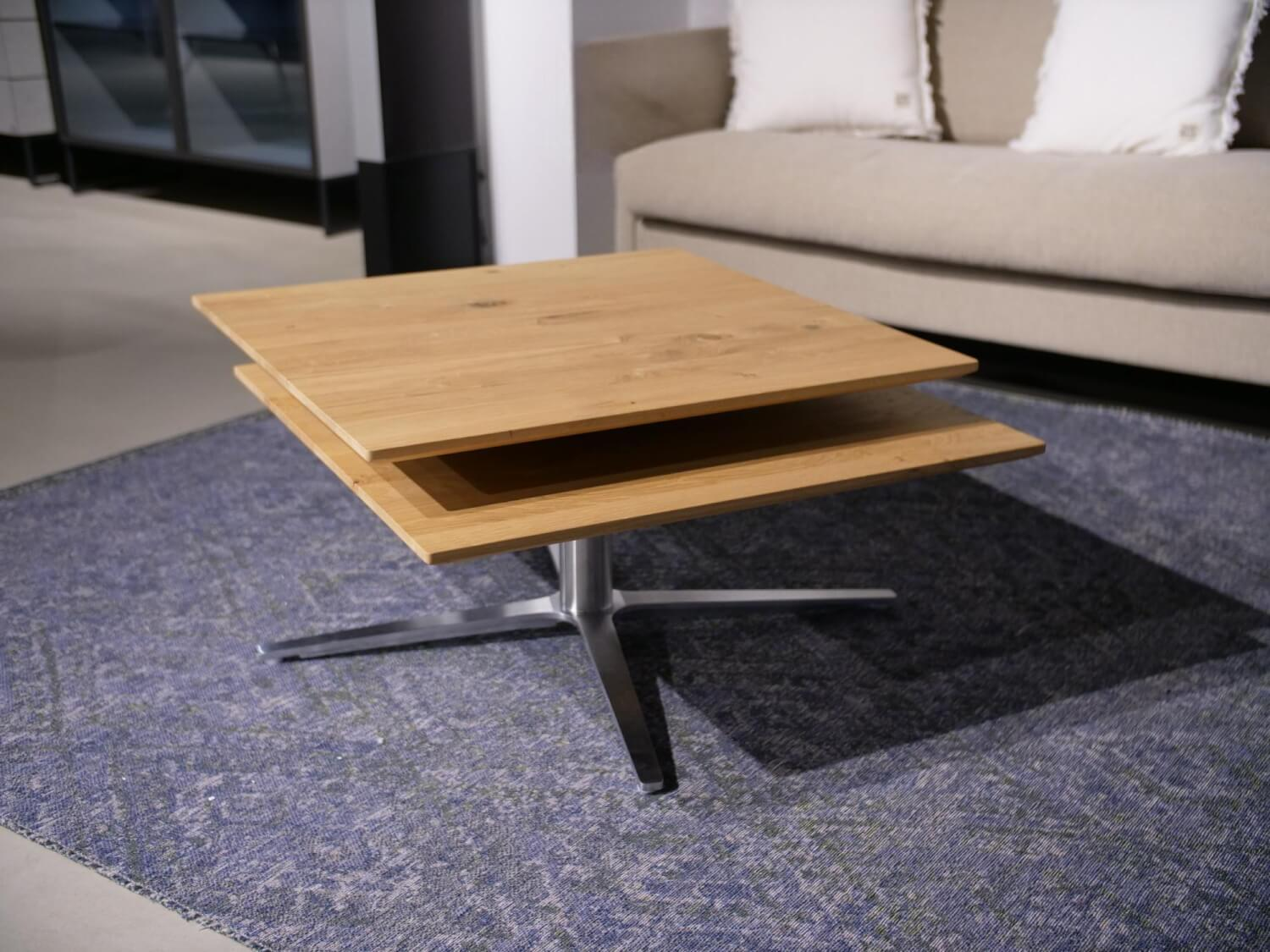 Ronald Schmitt Design - Couchtisch Evita M509 Zwei Platten Eiche Massiv Gestell Edelstahl Drehbar - 8