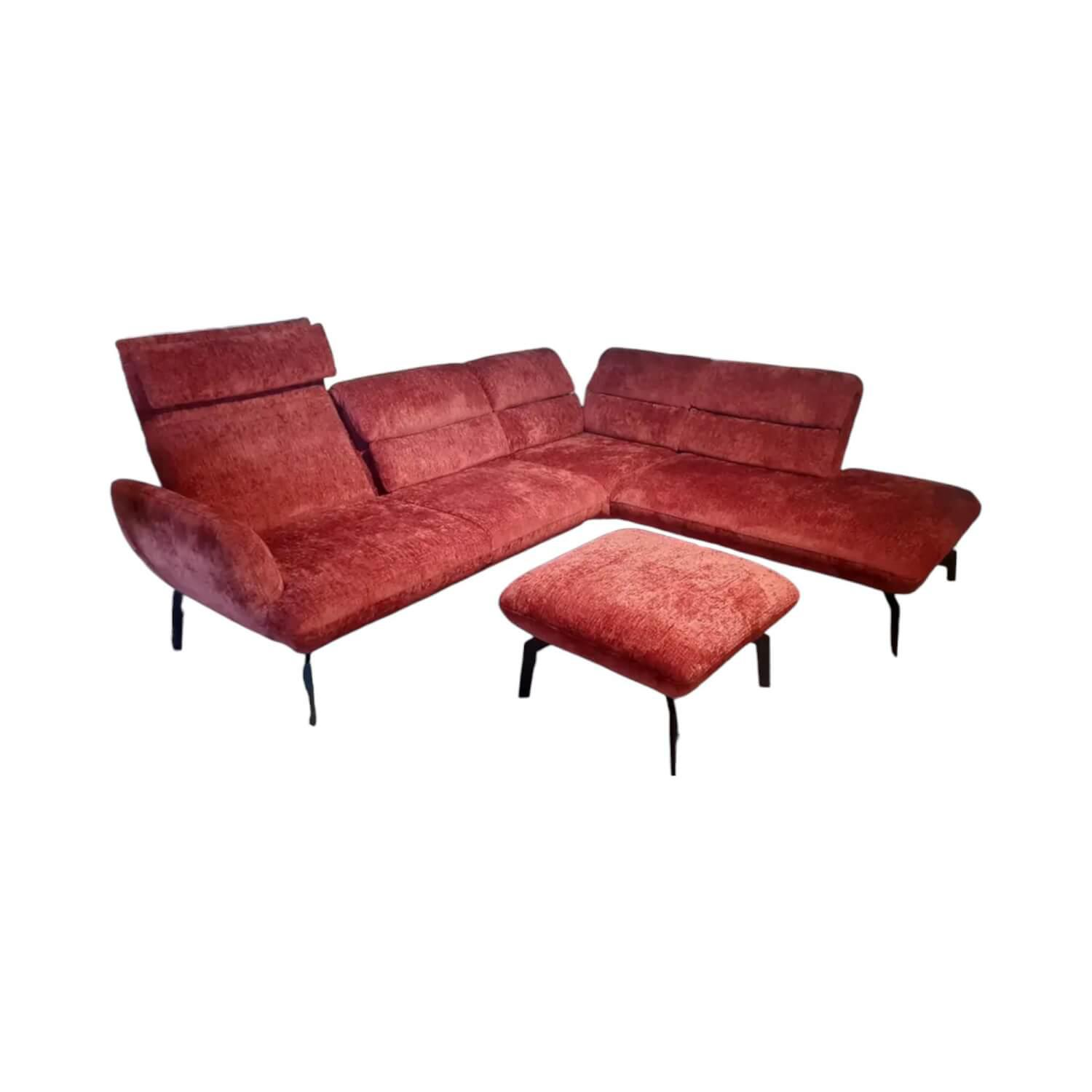 Comfort Republic - Ecksofa Valentina Stoff Fusion 36 Carmine Rot Gestell Metall Schwarz Inklusive Hocker - 1