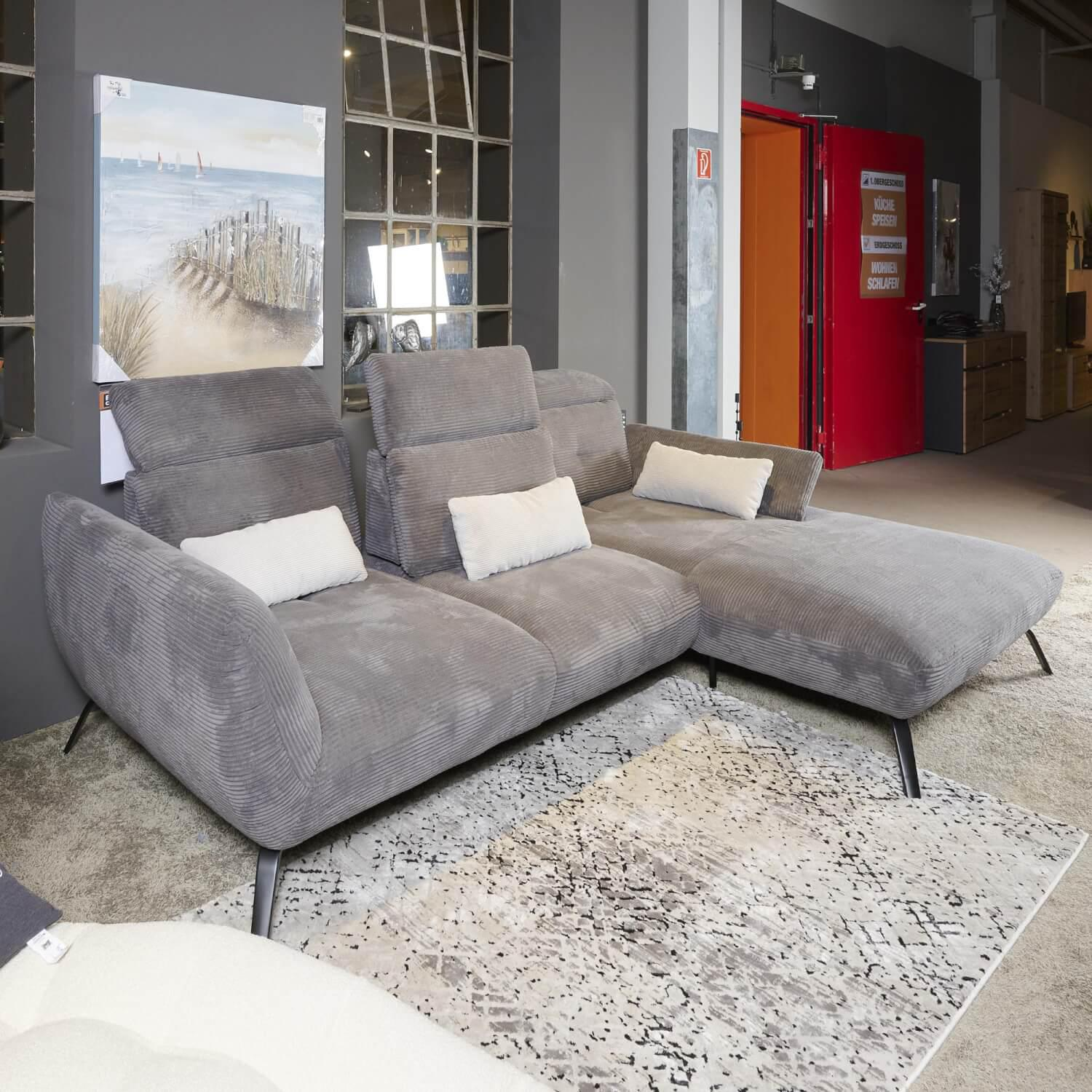 Steinpol - Eckgarnitur Seattle Cord Bezug Stoff Lincoln Grau 90 Metallfuß Schwarz Matt - 13