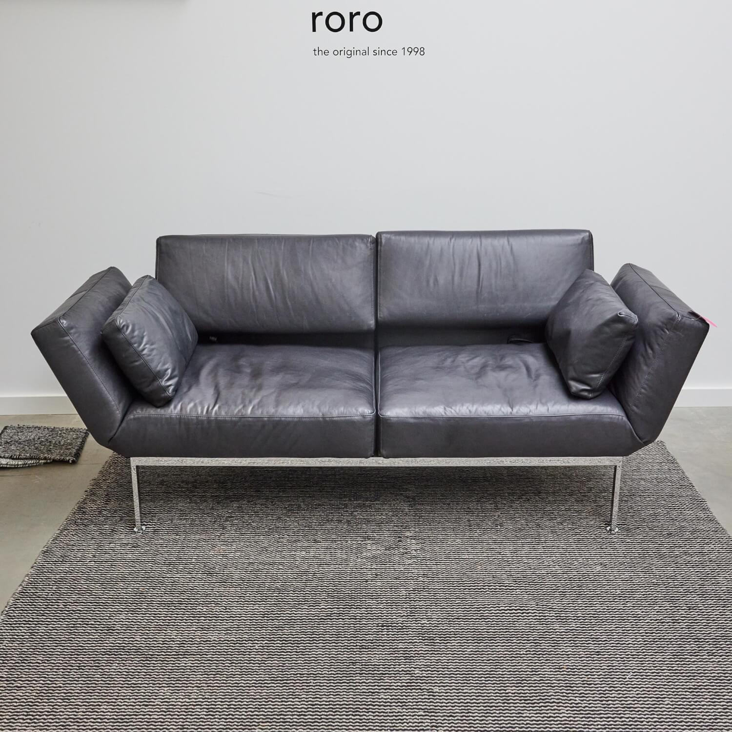 Brühl - Funktionssofa Roro Soft Leder Ranchero Schwarz Kufe Chrom Glänzend - 6