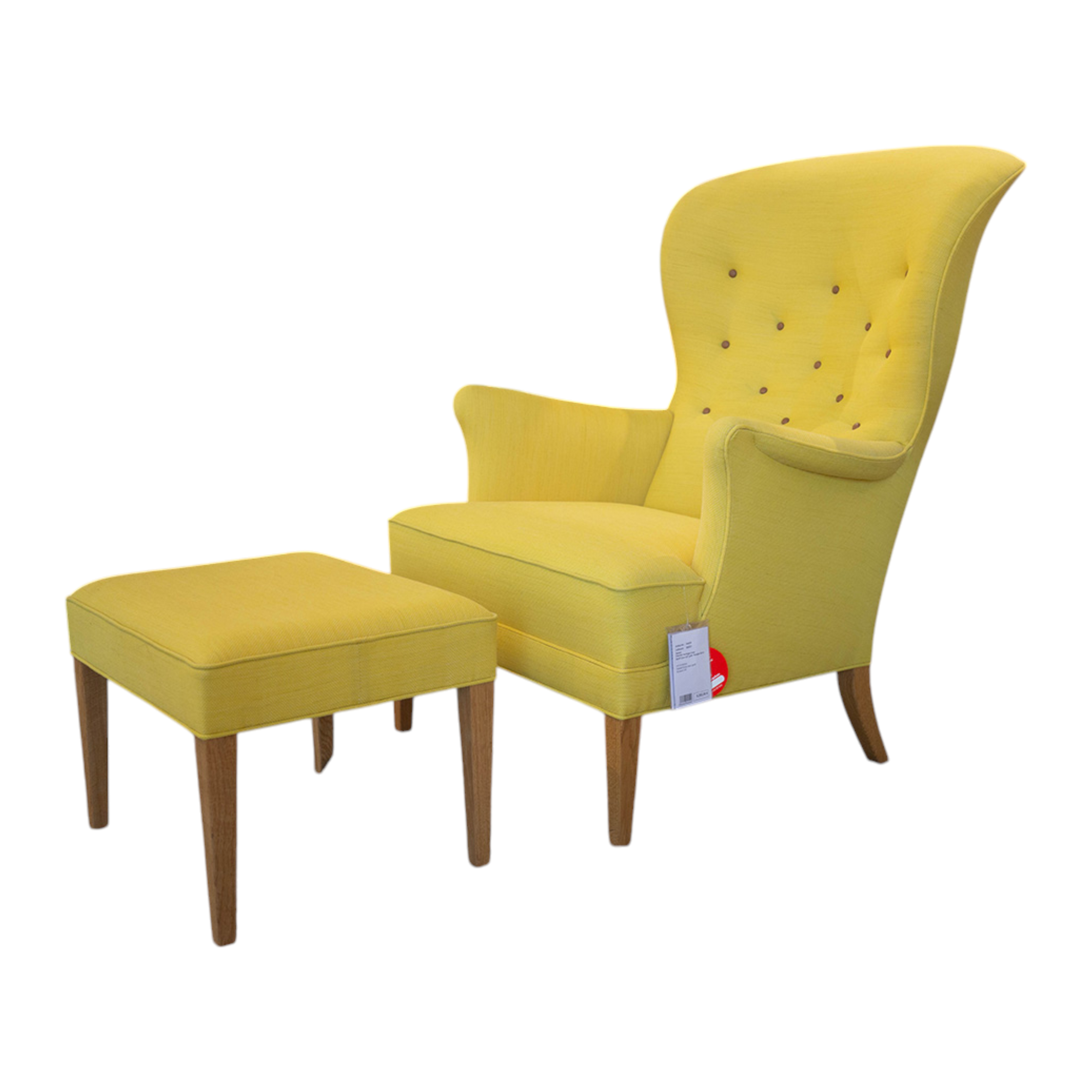 Carl Hansen & Søn - Sessel Heritage Stoff Clara Gelb 427 Gestell Eiche Naturgeölt inkl. Hocker - 1