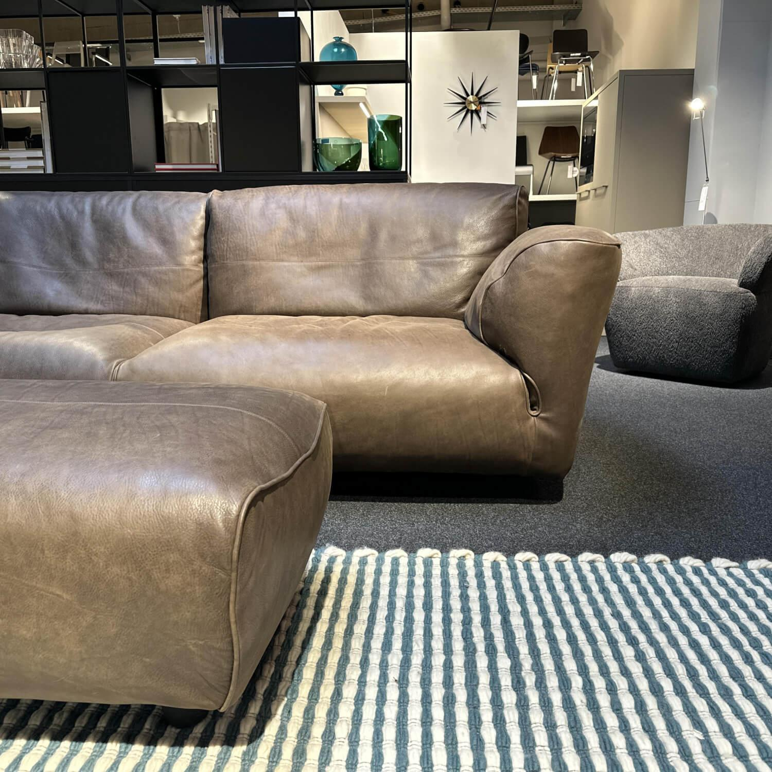 Edra - Sofa Grande Soffice Leder PLX 9621 Braun Füße Kunststoff Inklusive Hocker - 4