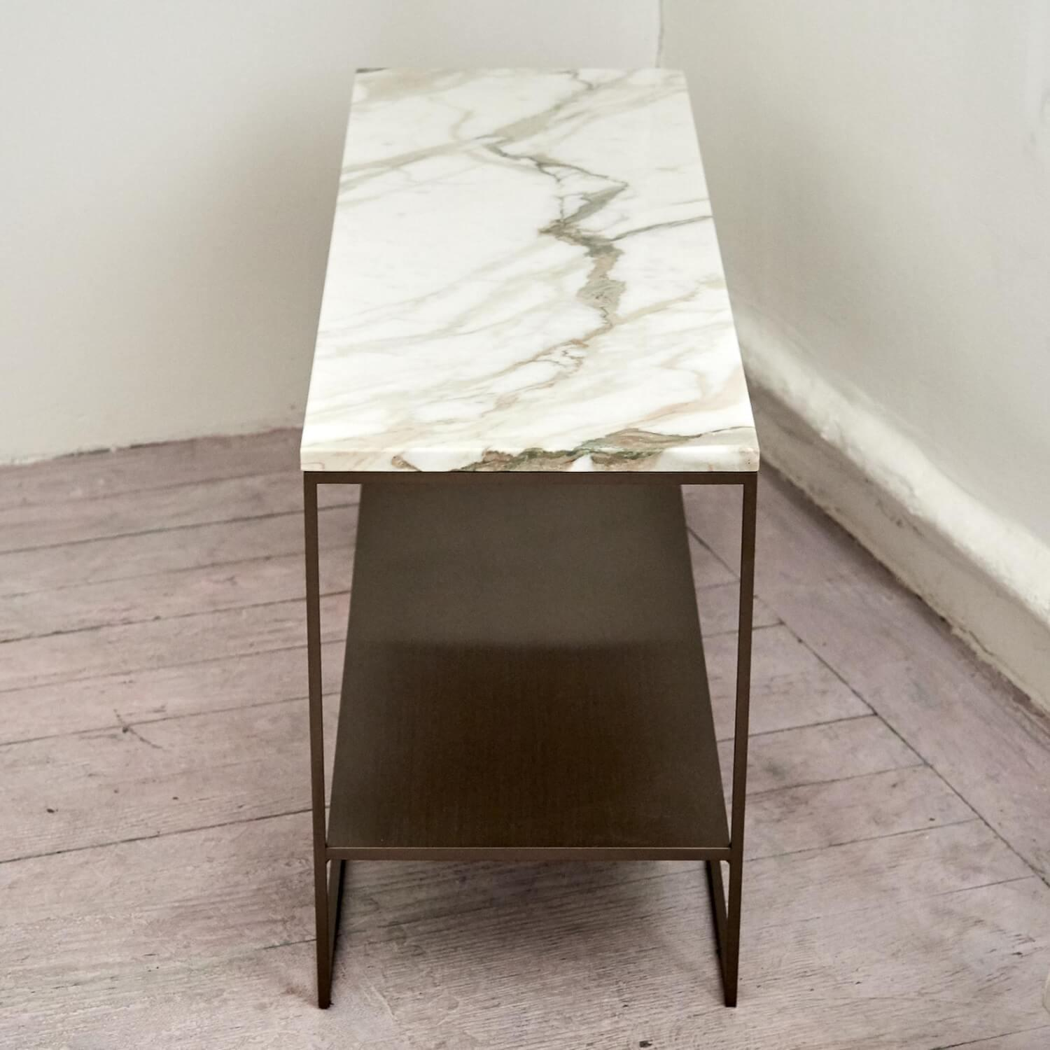 Minotti - Beistelltisch Calder Bronze Platte Mormor Calacatta Weiß Grau Gestell Satiniert Bronzefarbig Lackiert - 10
