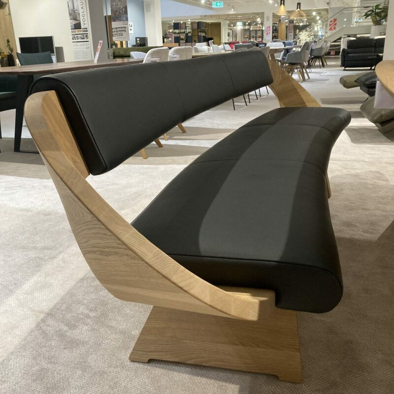 Voglauer - Sitzbank V-Rock Sitz Rindnappaleder Schwarz Rücken Lodenstoff Grau Weiß Gestell Alteiche Rustico Gebürstet - 3