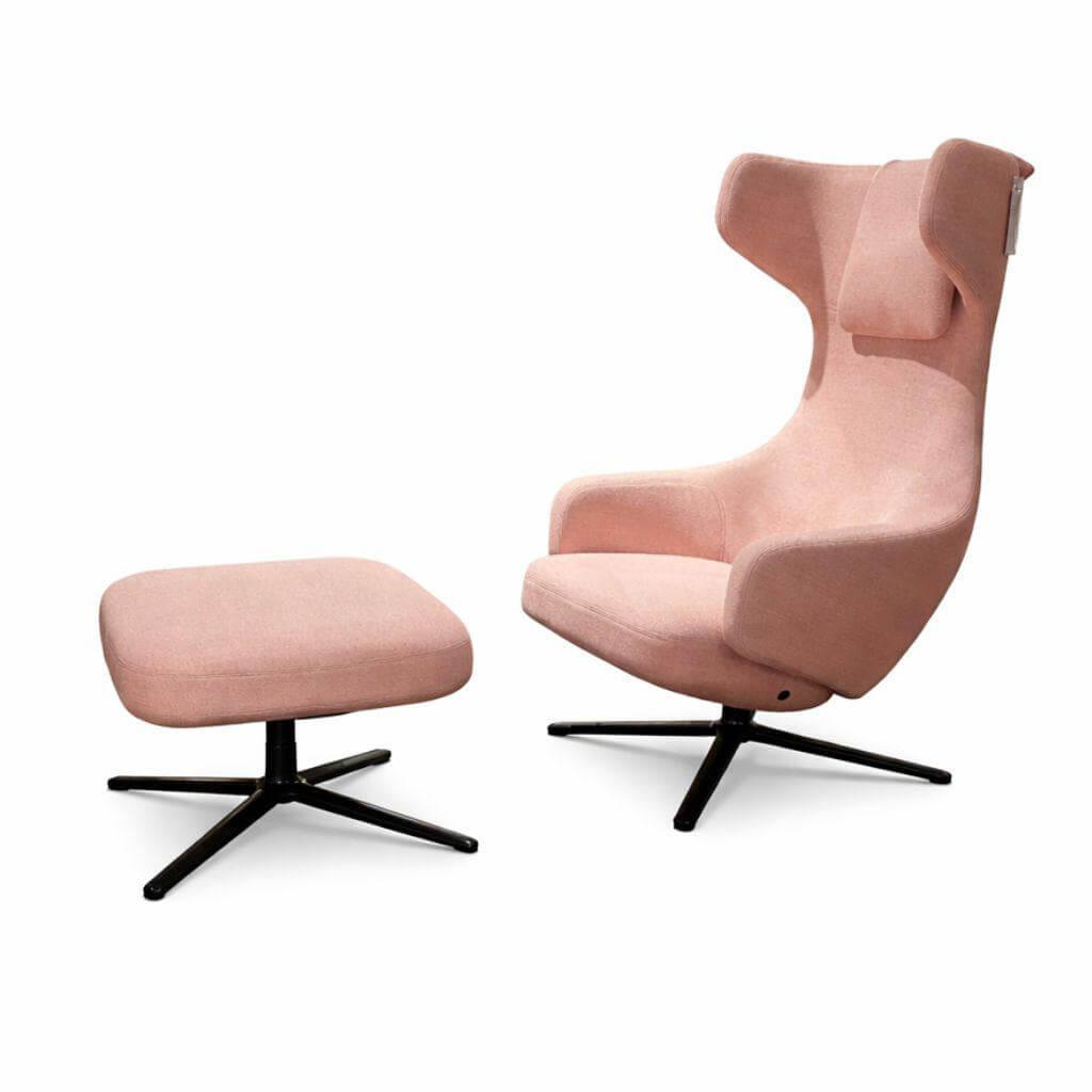 Vitra - Sessel Grand Repos Inkl. Ottoman Niedrig 21075000 Stoff 10 Dumet Zartrosé/Beige Gestell 30 Basic Dark - 1