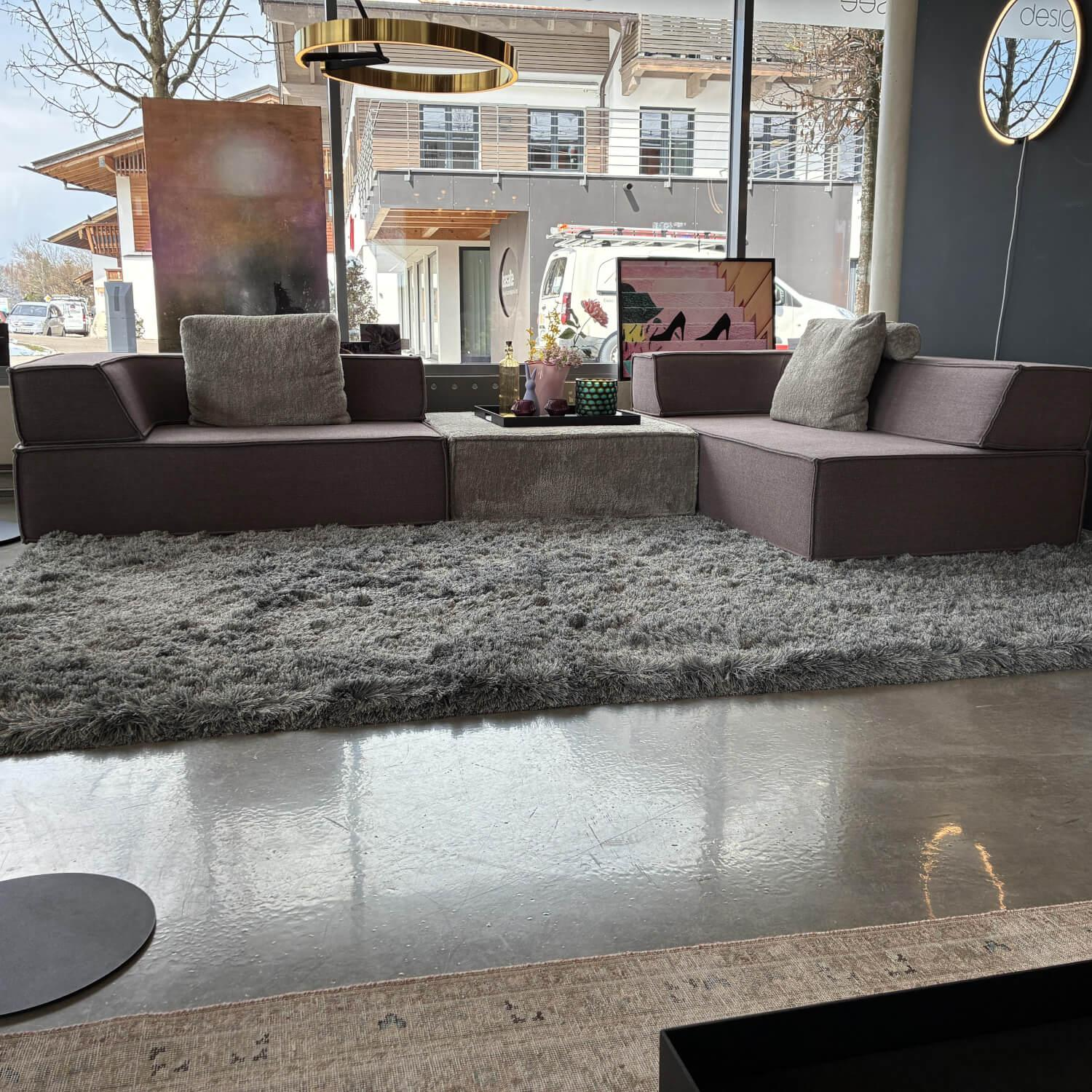 COR - Ecksofa Trio Stoff 9120 Marone Violett Und 9047 Greige Grau Beige - 4