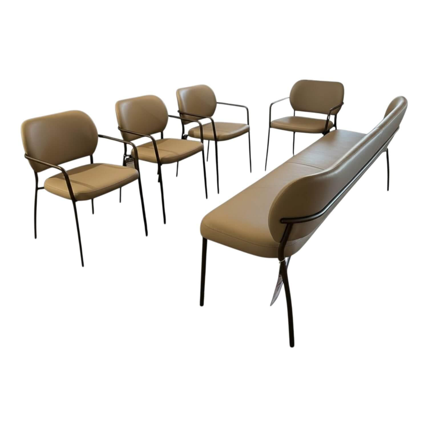 Tonon - Sitzgruppe Eli Leder 9 Soft 96 Grau Beige Gestell Stahl Brüniert - 1