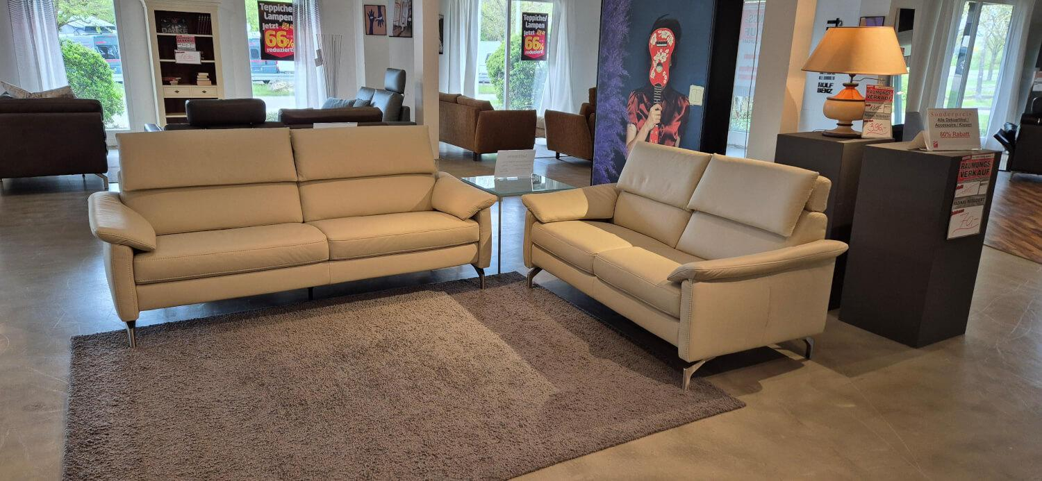 Polsteria - Set Trevi leather punch silk gray with headrest adjustment 2 sofas - 2