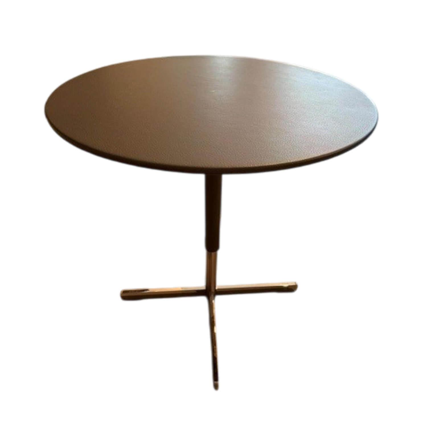 Poltrona Frau - Beistelltisch Bob Platte Leder SC 28-Seppia Braun Gestell Ruthenium - 1