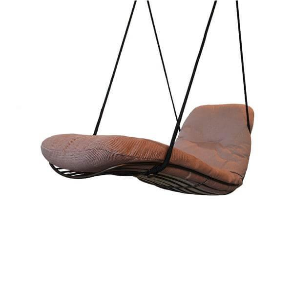 Freifrau - Outdoor Hängeliege Leyasol Stoff Lopi Fawn Braun Rot Gestell Bronze Lasur Mit Zweipunktaufhängung - 1