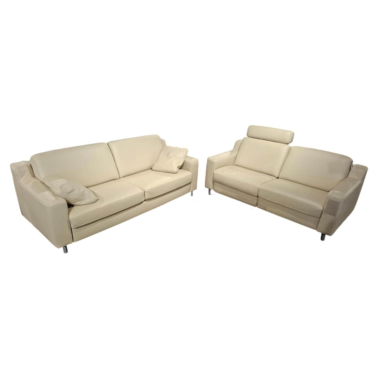 Hukla - Garnitur Sofastyle Leder BelVita Ecru Beige Metall Eckfuß 2 Sofas - 1