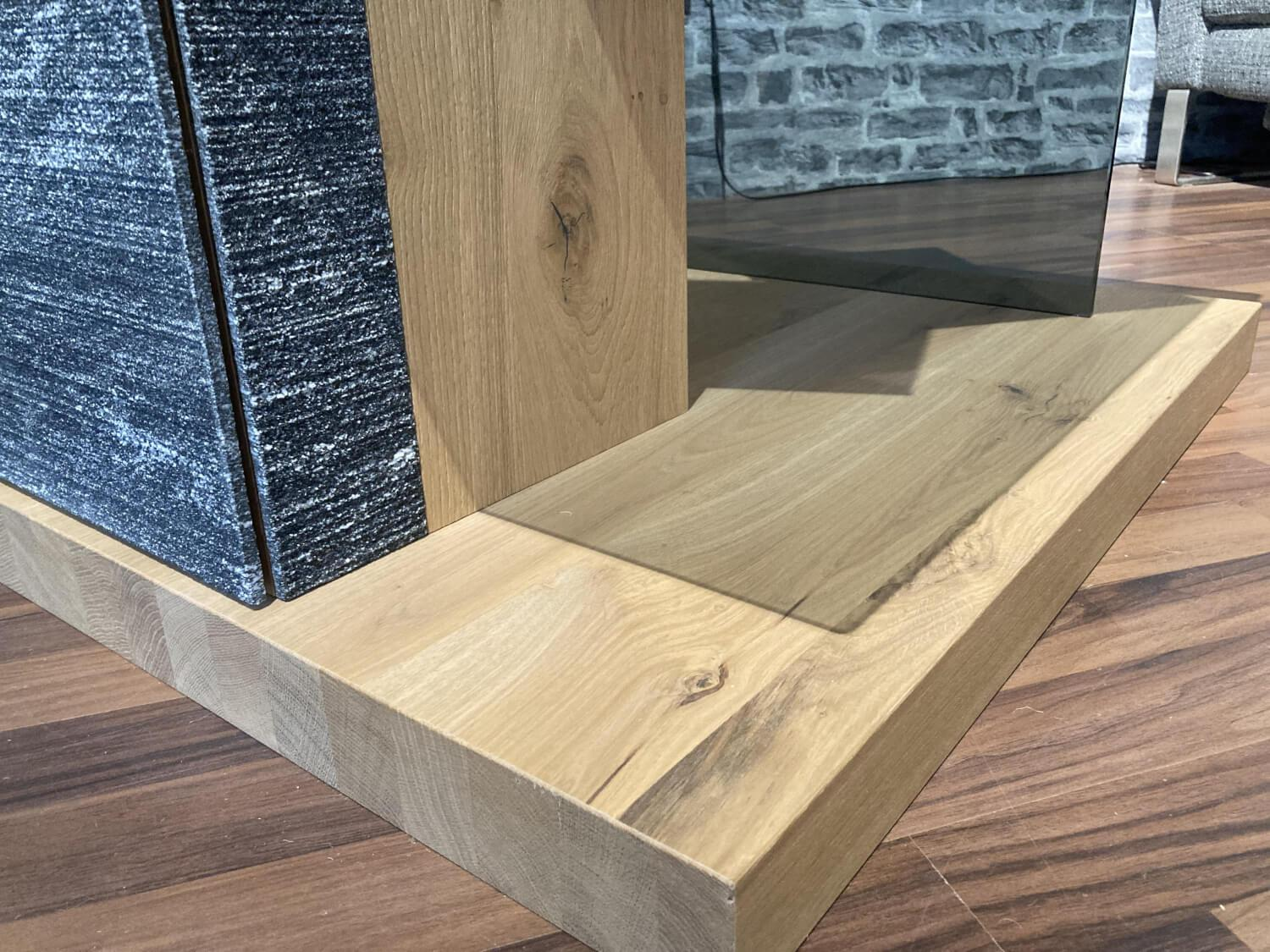 Voglauer - Coffee table V Rock ROC88 Old oak rustic and natural stone granite graphite gray Top glass gray - 3