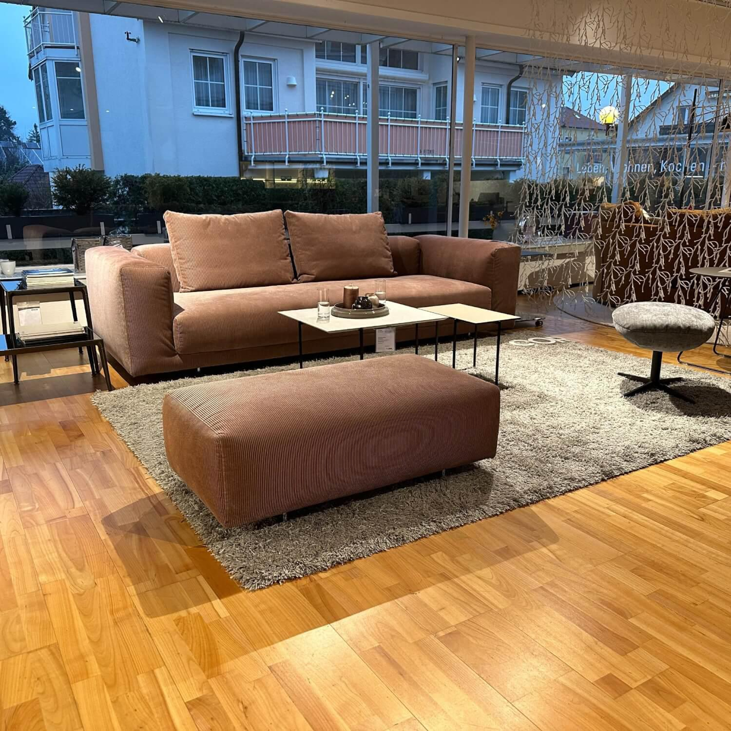 COR - Sofa Moss fabric 9075 old rose pink foot chrome-plated with stool - 2