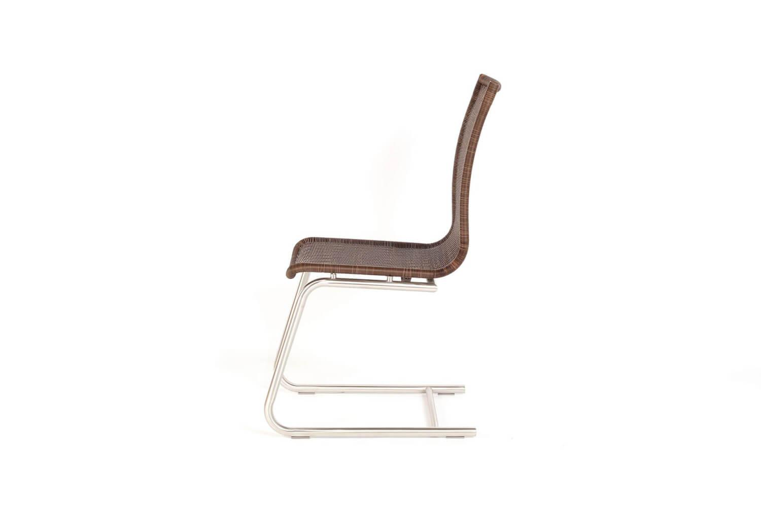 Lavida - 4er Set Freischwinger Jenny Vollgeflecht Coffe Creme Braun Untergestell Rundrohr Edelstahl - 5