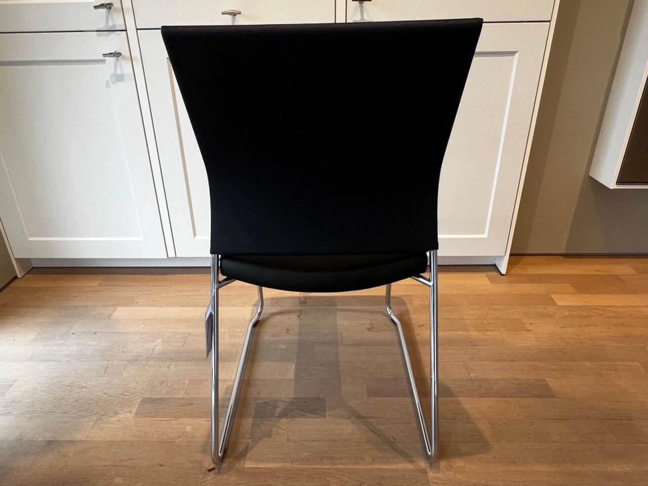 Bacher - 4er-Set Stuhl Bow Sitz Leder Schwarz Rücken Strickstoff Schwarz Anthrazit Gestell Chrom Hochglanz - 6