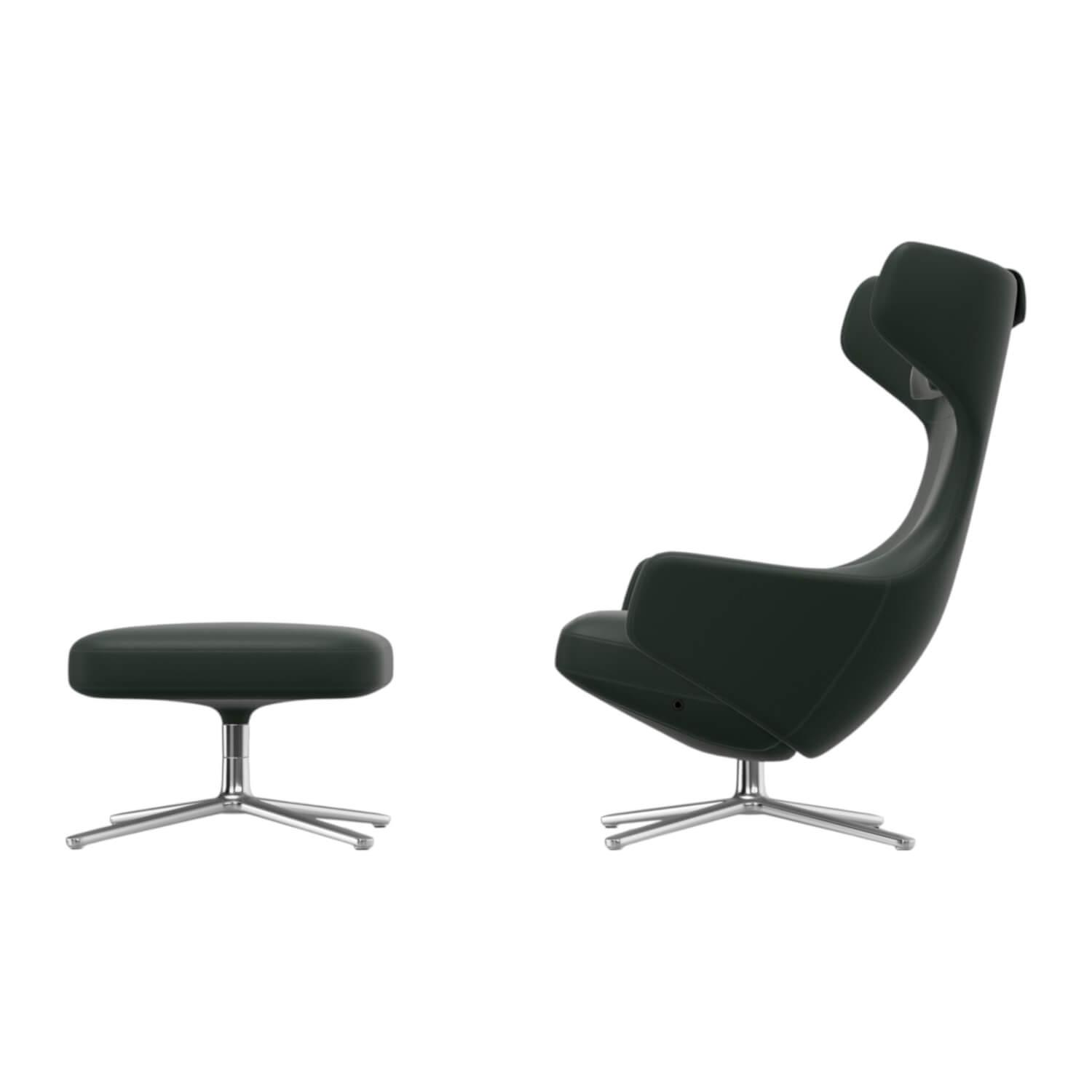 Vitra - Sessel Grand Repos Leder Premium F Jade Grün mit Ottoman - 2