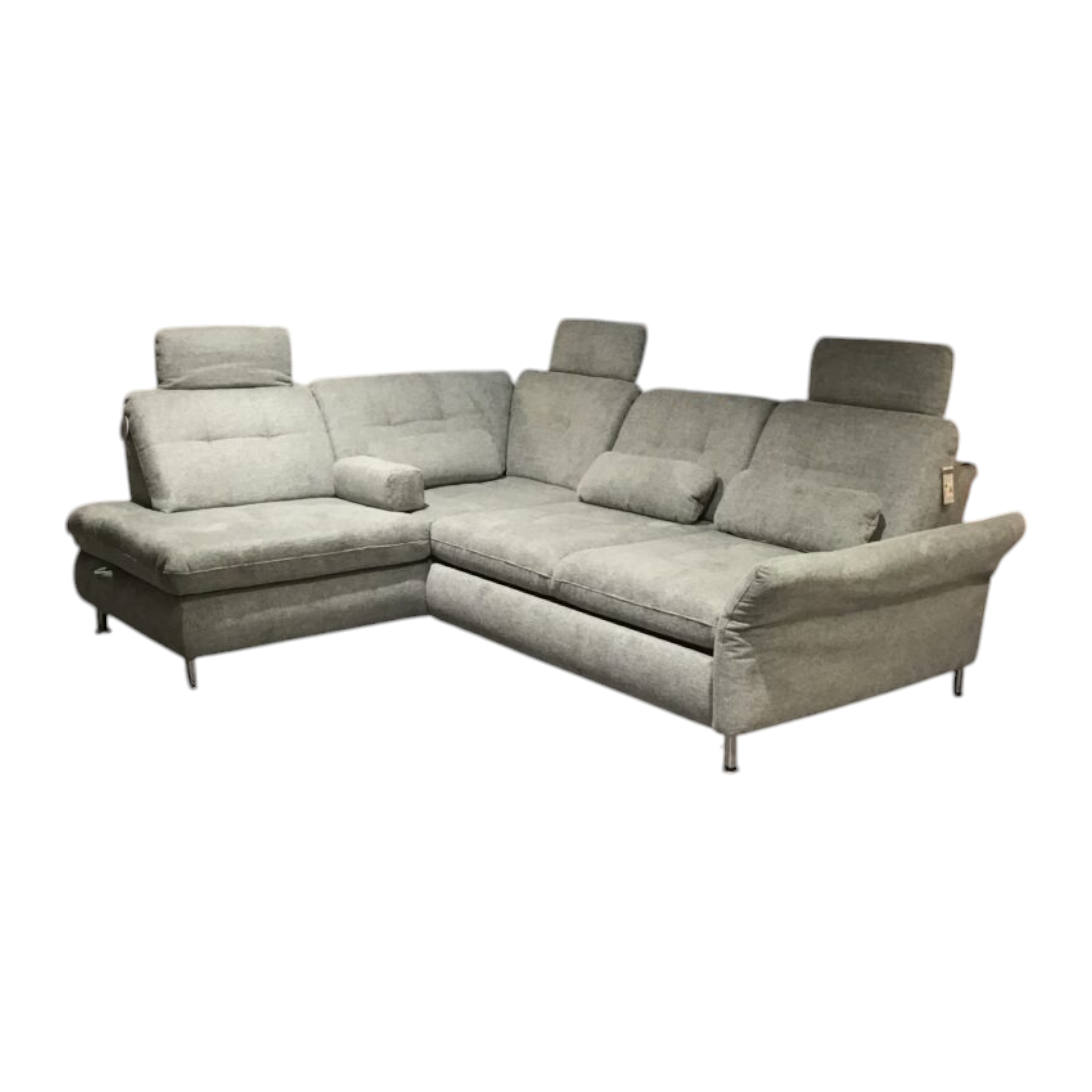 Megapol - Ecksofa Macau Stoff Cyber Zinc Grau Füße Chrom mit 3 Kissen - 1