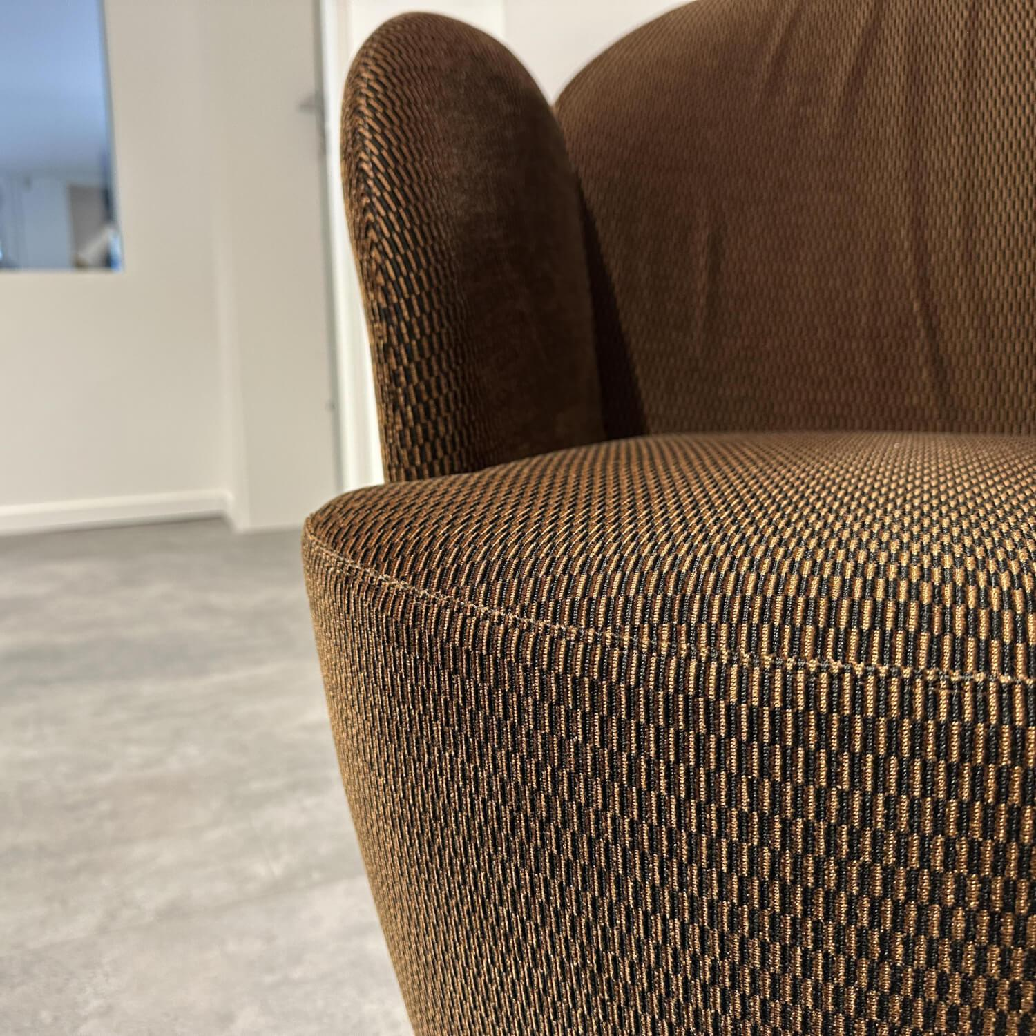 Brühl - Armchair Floret 1 fabric 4495 22 brown feet flat steel gold colored - 5