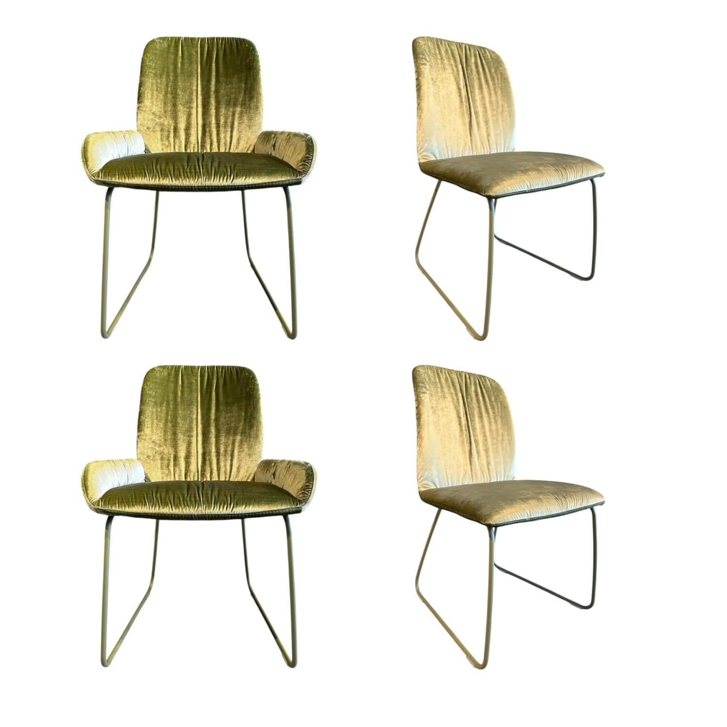 Hülsta - 4er-Set S1000 Stoff M273 Velours Glänzend Olivgrün RAL6013 Reed Green - 1