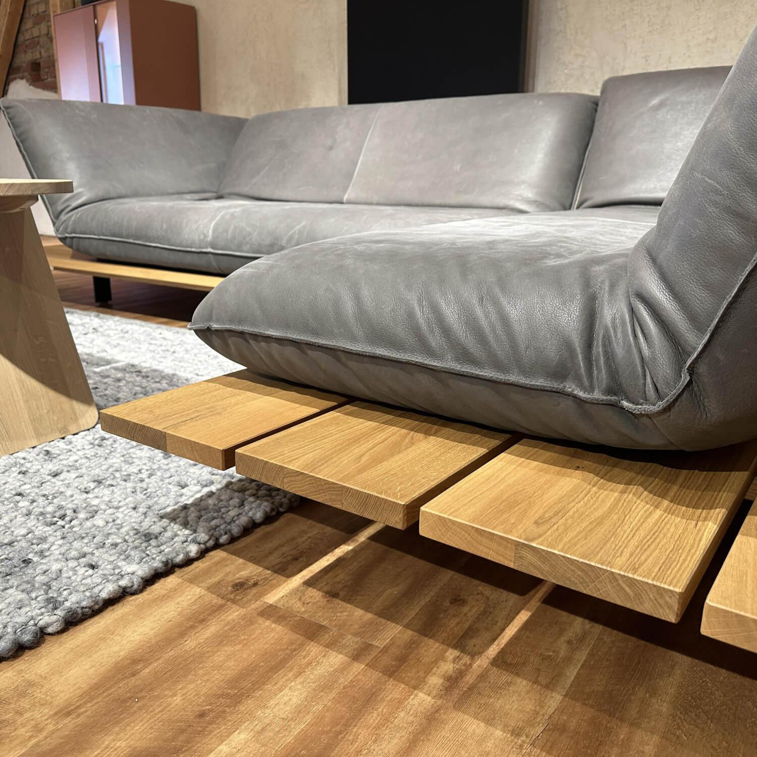 Bullfrog - Ecksofa Leder Oasis Elefant 2100 63 Grau Plateau Wildeiche Massiv Geölt Metallfuß Schwarz Lackiert - 7