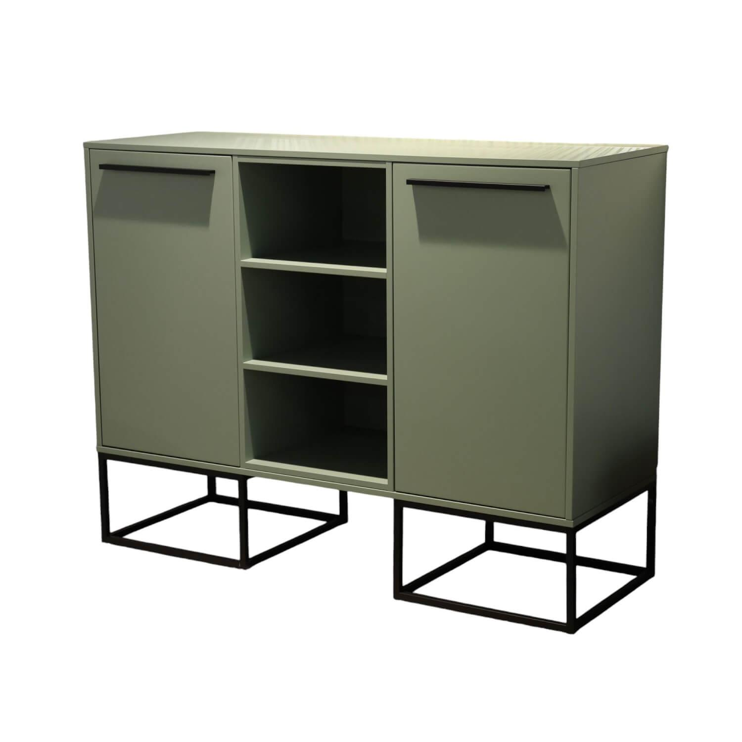 Contur - Sideboard Biella Front Lack L460 Salbeigrün Satin Korpus K190 Lavaschwarz - 1