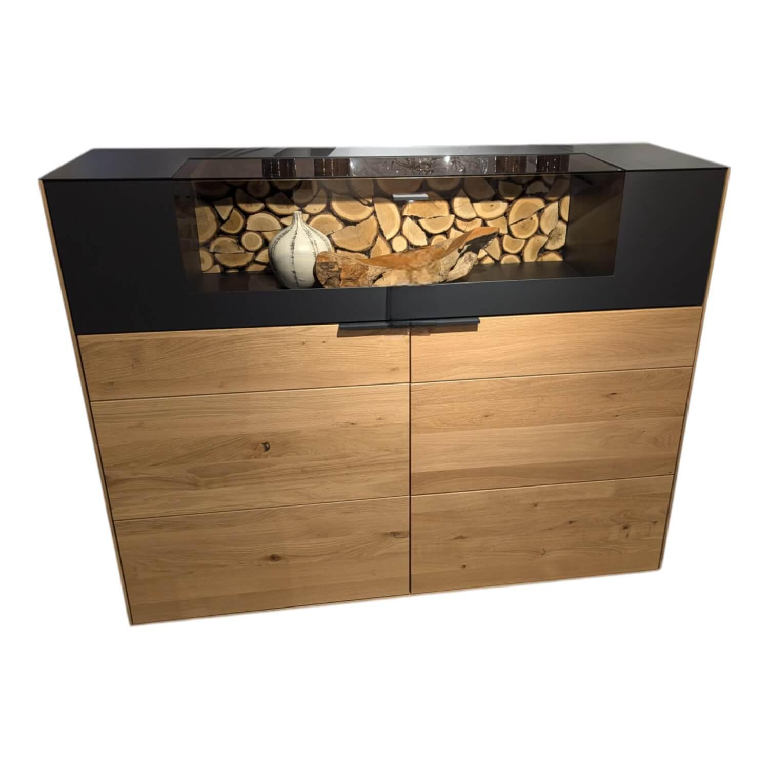 Wöstmann - Highboard WM 2140 Wildeiche Soft Gebürstet Lackiert Anthrazit Mit LED Beleuchtung Und Karminholzrückwand - 1