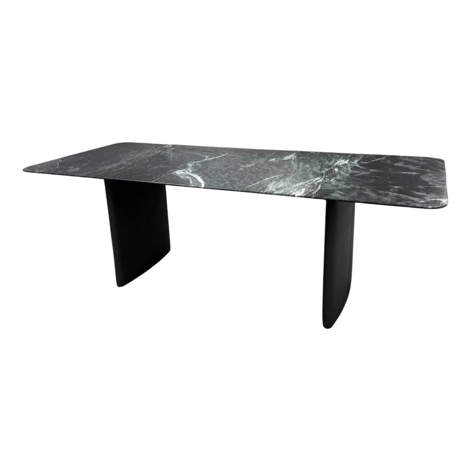 COR - Esstisch Ipa 3222 Platte Stein Tauern Grün Geschliffen Gestell Leder 174 Tabak Braun Grau - 1