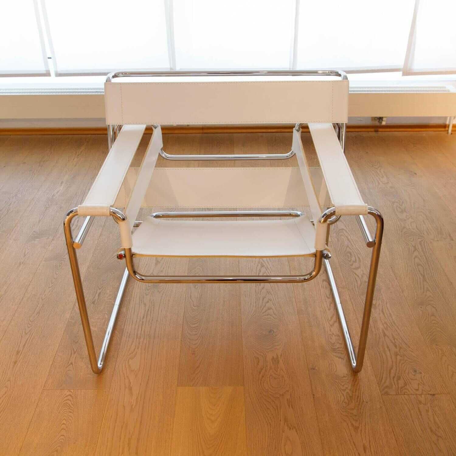 Wassily Chair Leder Weiß mit Stahlrohr-Gestell Chrom