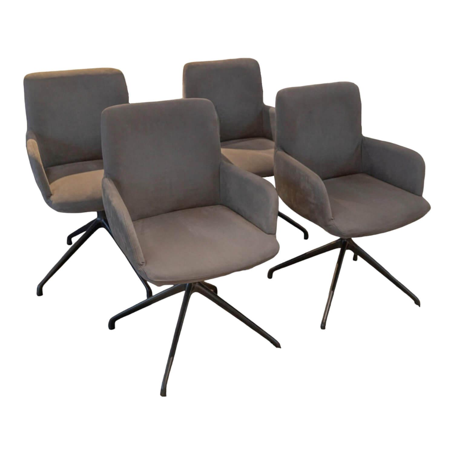 Riva1920 - Stuhlgruppe Materia Soft Leder grau Nabuk 108 grigio Drehbares Gestell Eisen Irondust Lackiert - 1