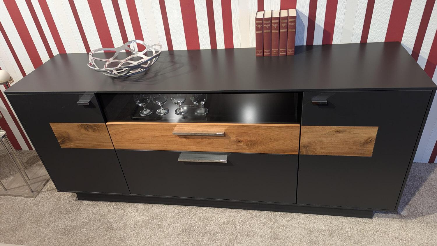 Gwinner - Sideboard Media Concept Lack Seidenmatt Anthrazit Absatz Nussbaum - 3