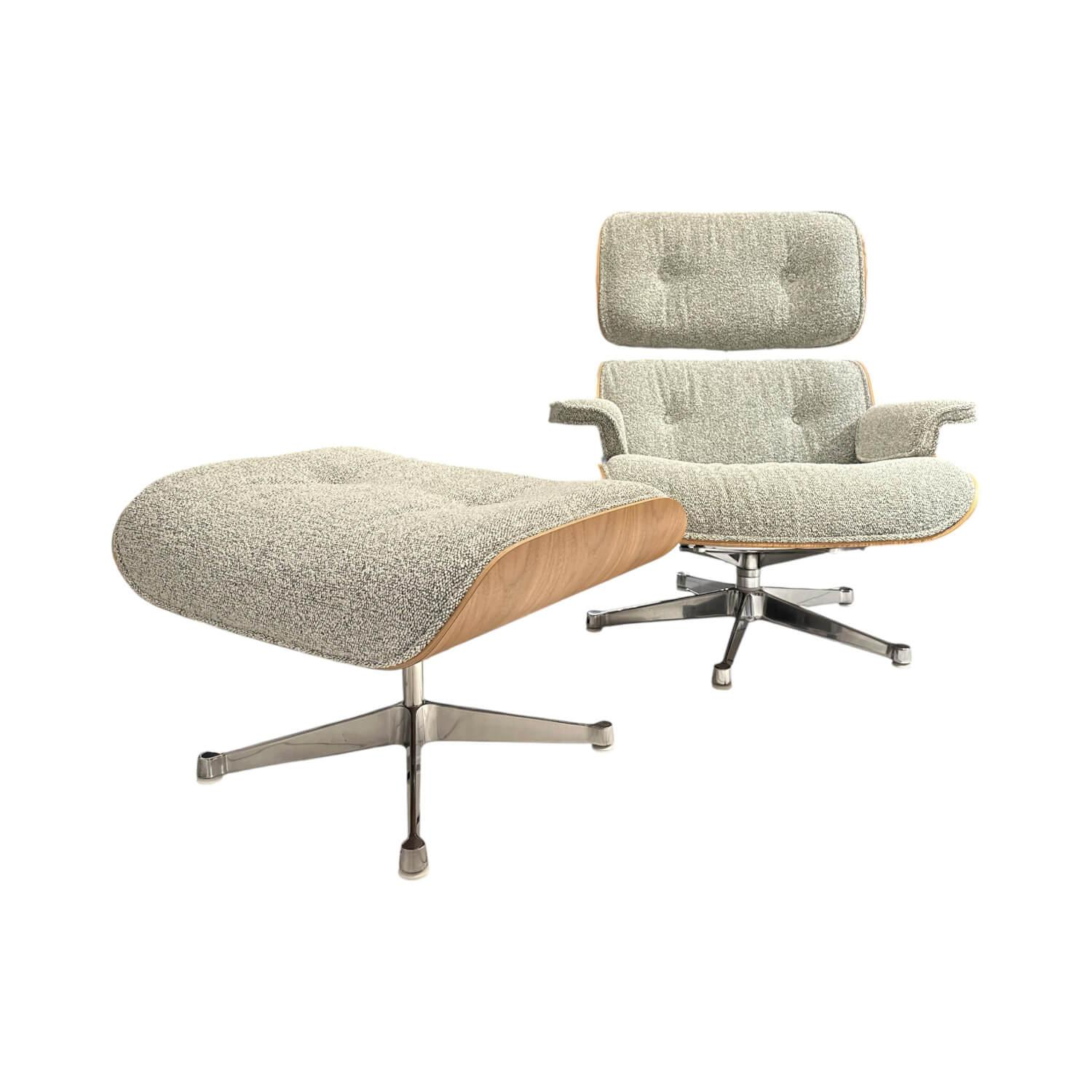 Vitra - Loungesessel Eames Stoff Nubia Elfenbein Forest Beige Schale Nussbaum Schwarz Pigmentiert Gestell Aluminium Poliert Inklusive Hocker - 1