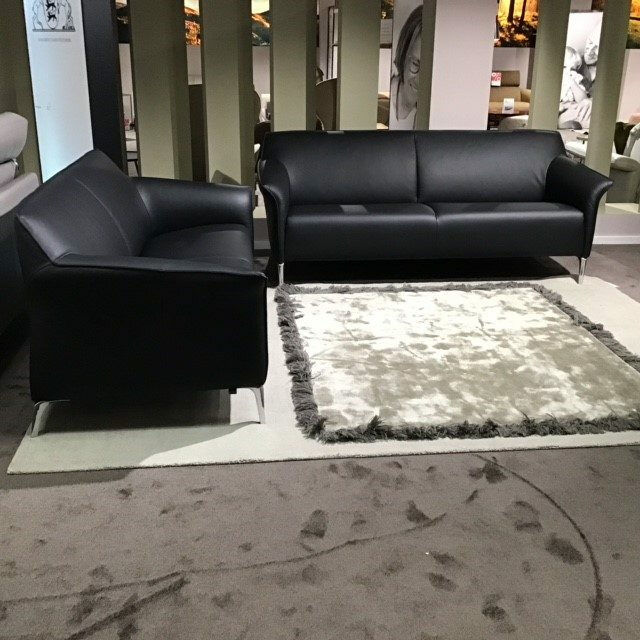 Leolux - Set Mayon Leather Ceras Peat Black Aluminum Feet Polished 2 Sofas - 5