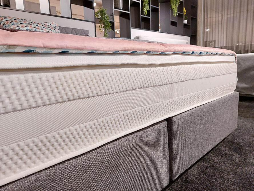 Global - Boxspringbett Global Valencia Comfort Bezug Stoff Nika Grey Grau Schwebesockel Schwarz Mit Matratze Und Topper - 4