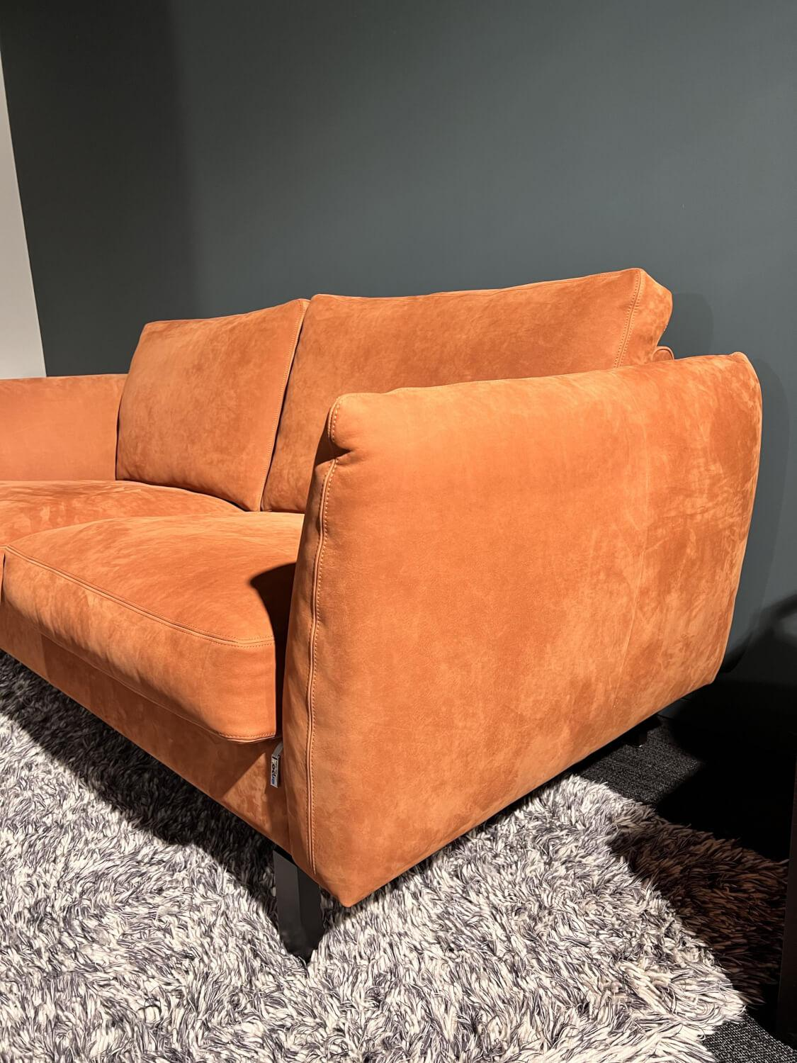 Erpo - Sofa Classic 970 Leder Velvet 516 Orange Braun Kufe 2 Buche 136 Schwarz Gebeizt - 6