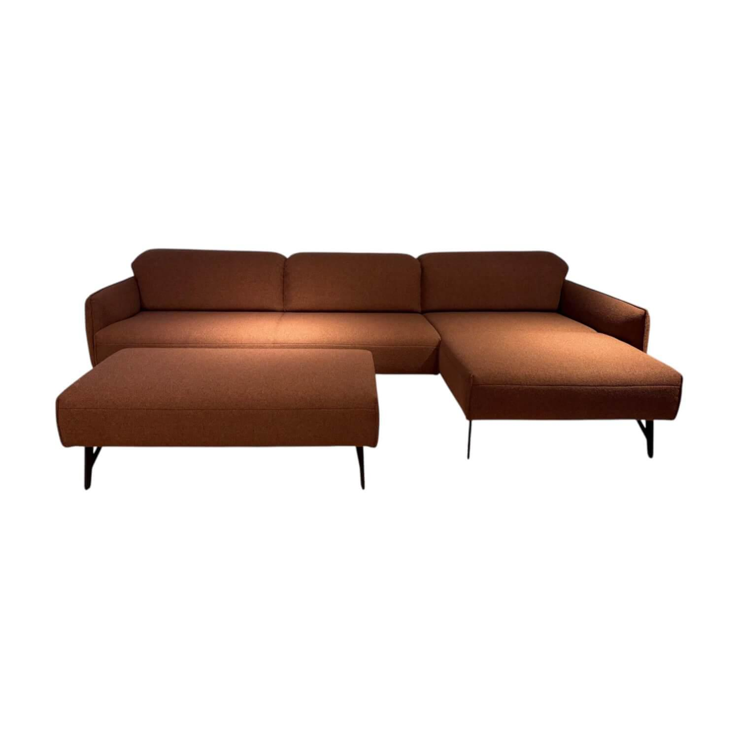 himolla - Ecksofa Tangram 9660 Stoff 08 Hazel Braun Gestell Metall Anthrazit Inklusive Hocker Und Verstellung - 1