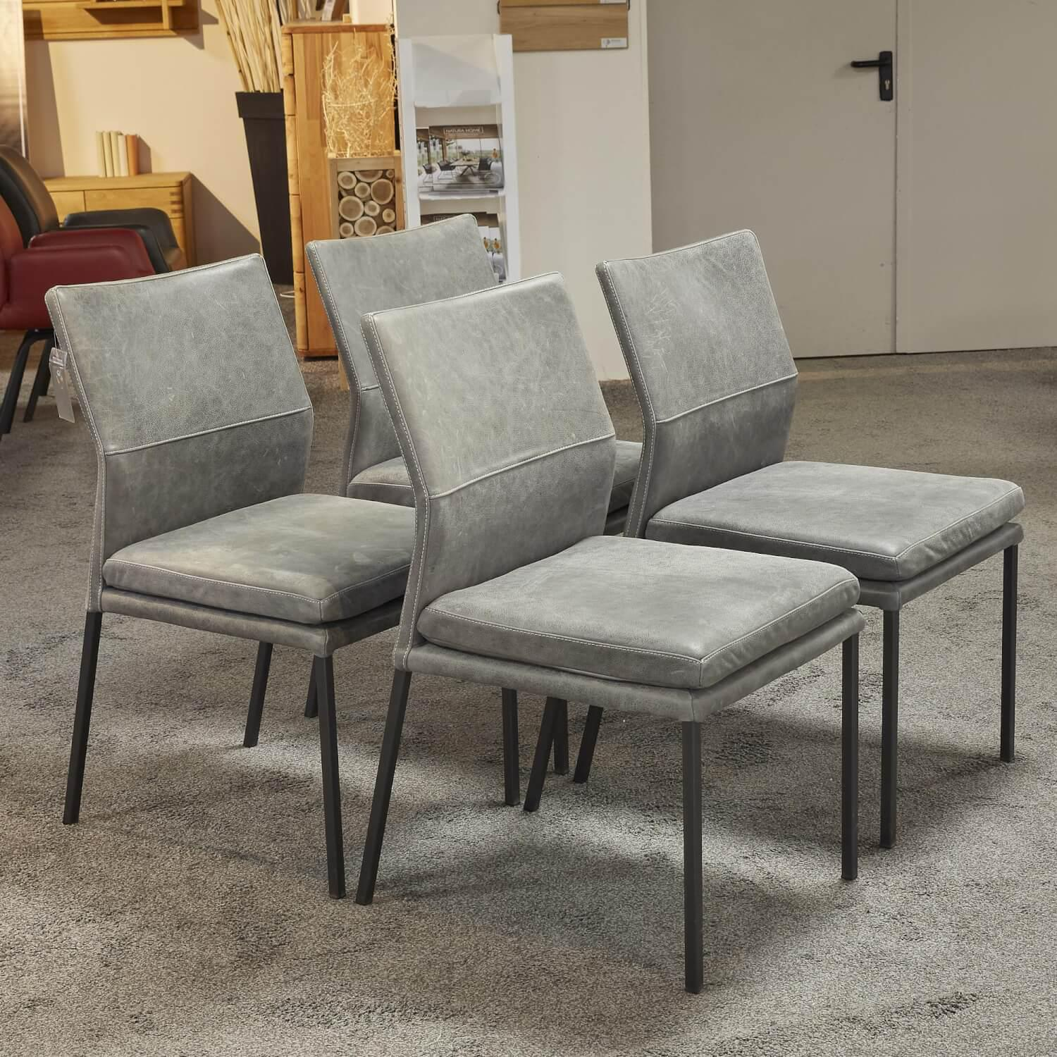 Natura - 6er-Set Stuhl Carry Leder Sierra Anthrazit Kontrastnaht Beige 4-Fuß Metall Pulverbeschichtet Schwarz - 2