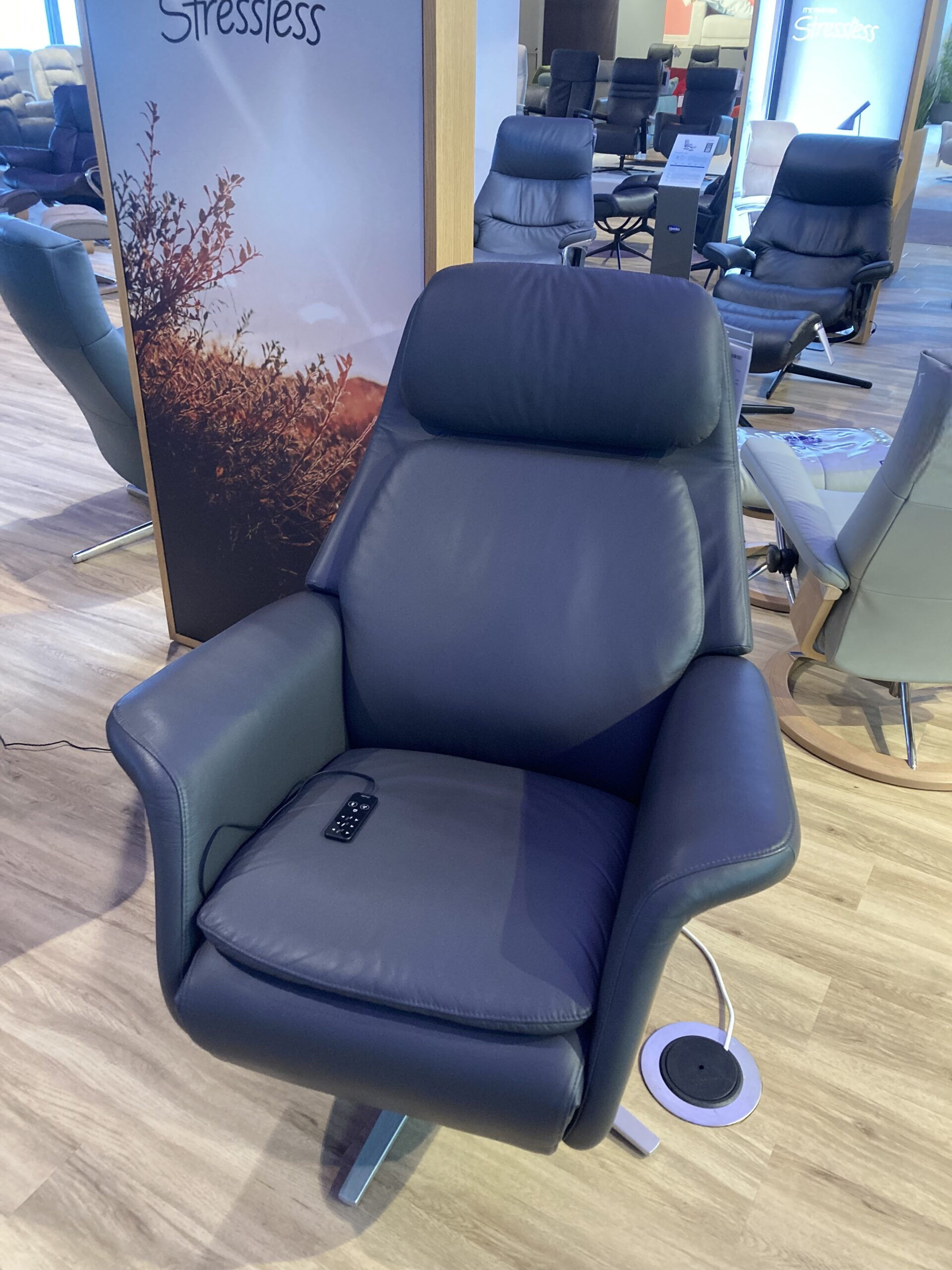 Stressless - Sessel Sam Wood Sirius Leder Paloma Blau Sitzschale Holz Gestell Aluminium Gebürstet - 4