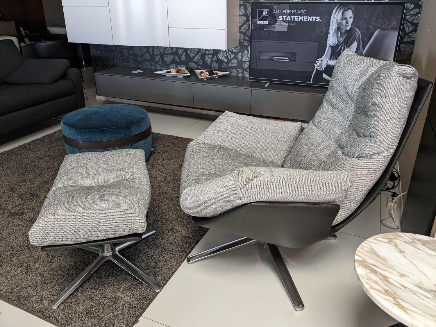 COR - Sessel Cordia Lounge Stoff 80 Platin Schale Schwarz mit Hocker - 7