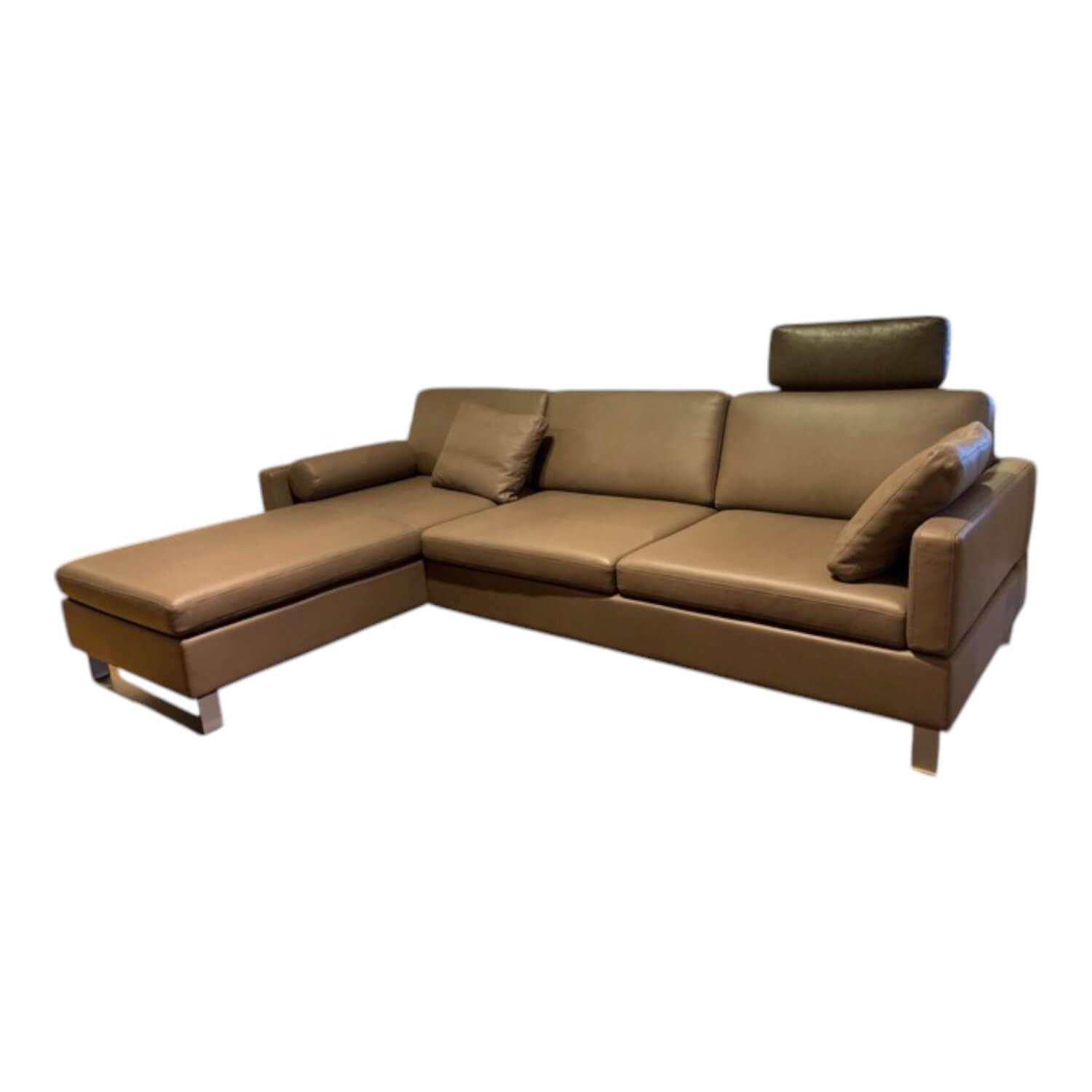 Brühl - Ecksofa Alba System M Leder Pearl 85 Schlammgrau - 1