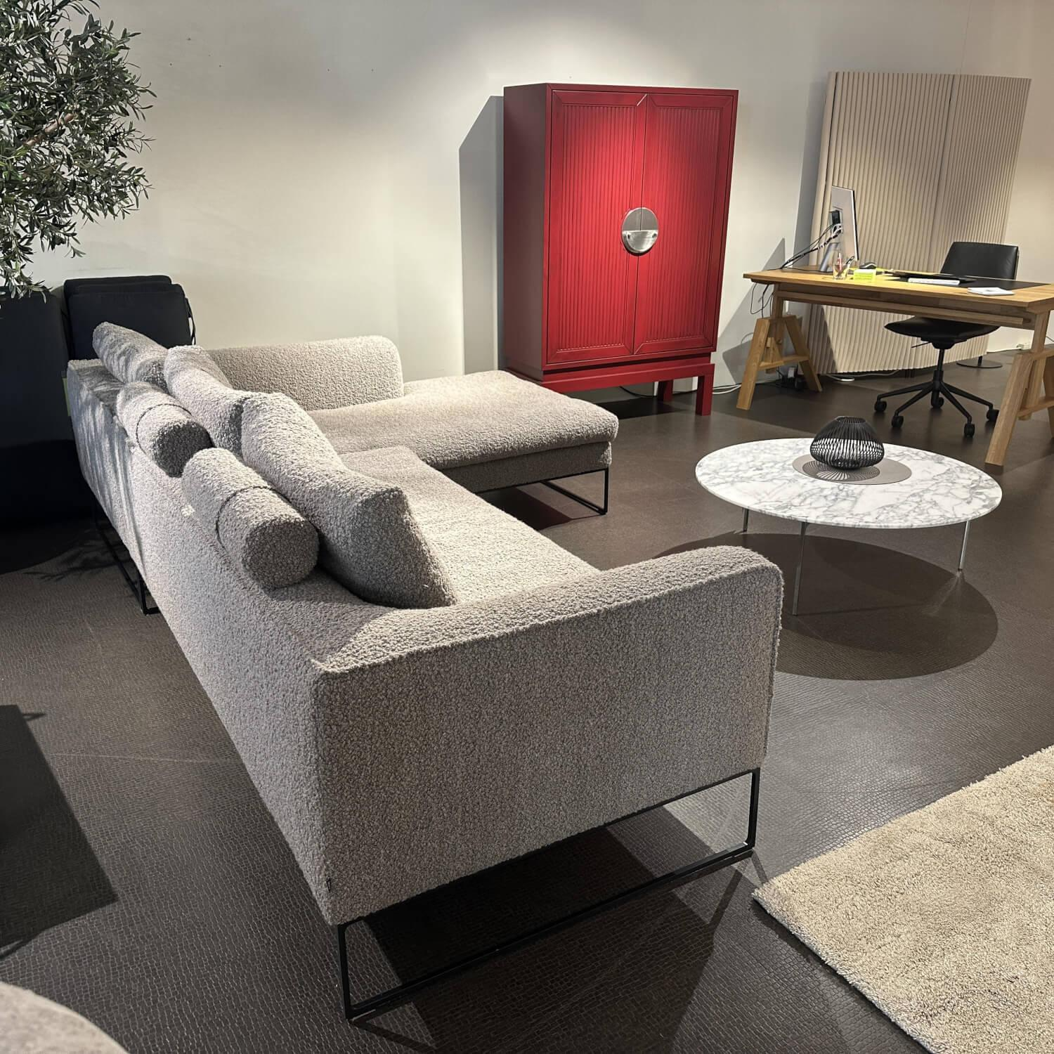 COR - Ecksofa 148010 Mell Lounge Stoff 14002 Hellgrau Grau Metallgestell Schwarz Mit Rückenkissen - 8