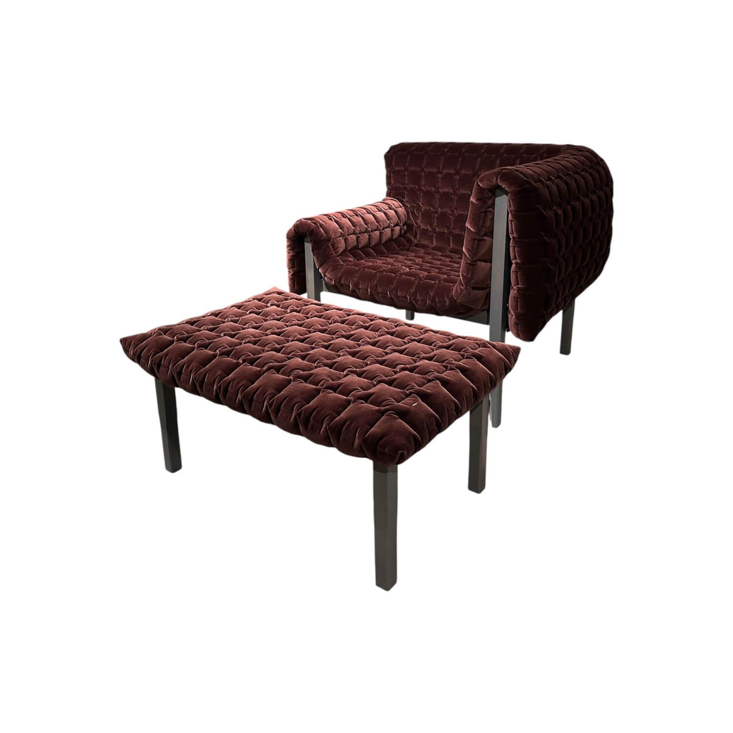 Ligne Roset - Sessel Ruché Stoff Harald 3 Chocolate 382 Braun Gestell Buche Massiv Anthrazit Gebeizt Inklusive Hocker - 1